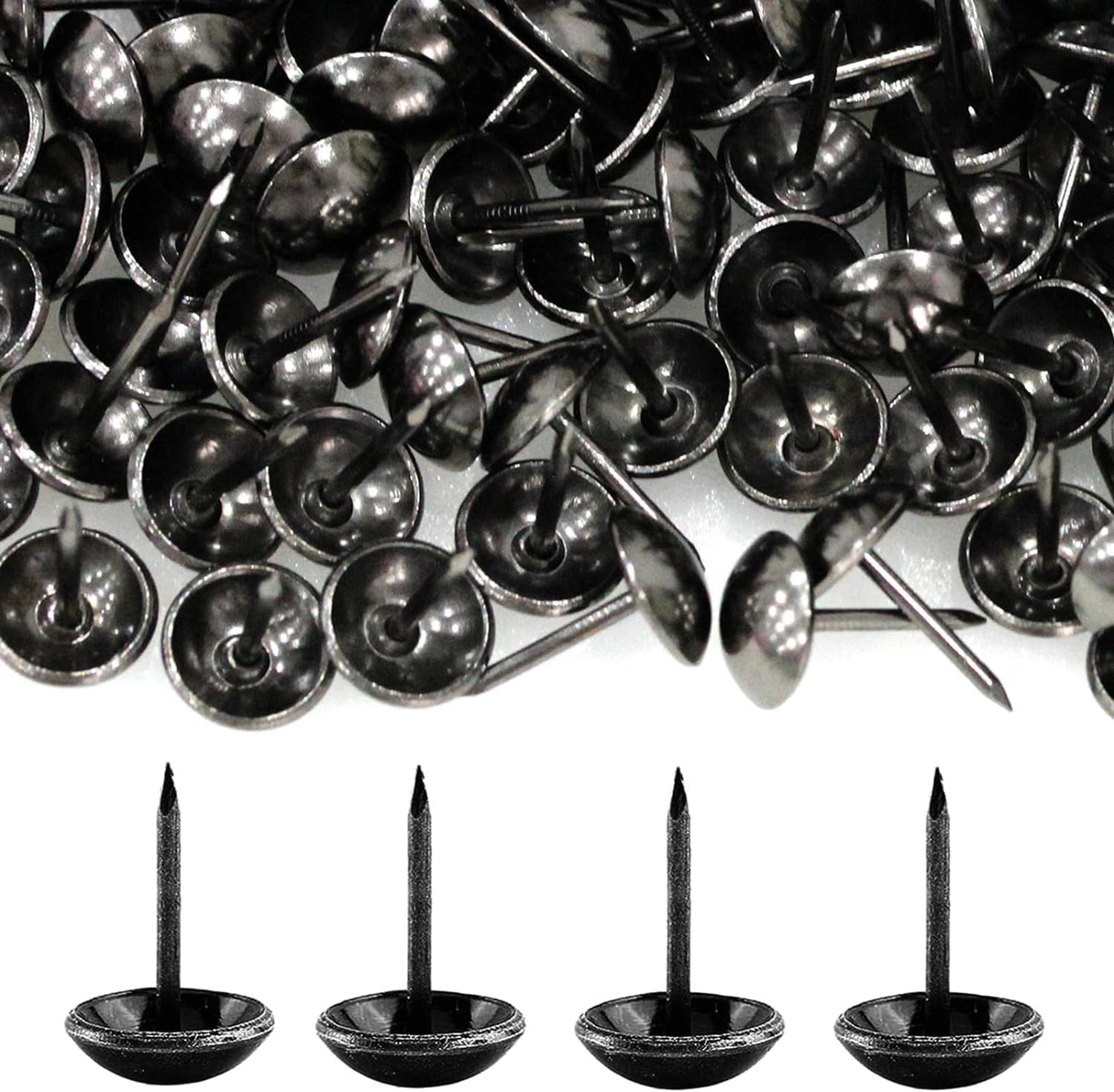 500 Pieces Drawing Pins, Betterjonny 11 * 17Mm Black Upholstery Tacks Iron Thumb Tacks Push Pins Decorative Furniture Head Nail Pin Door Nail for Home Office or DIY