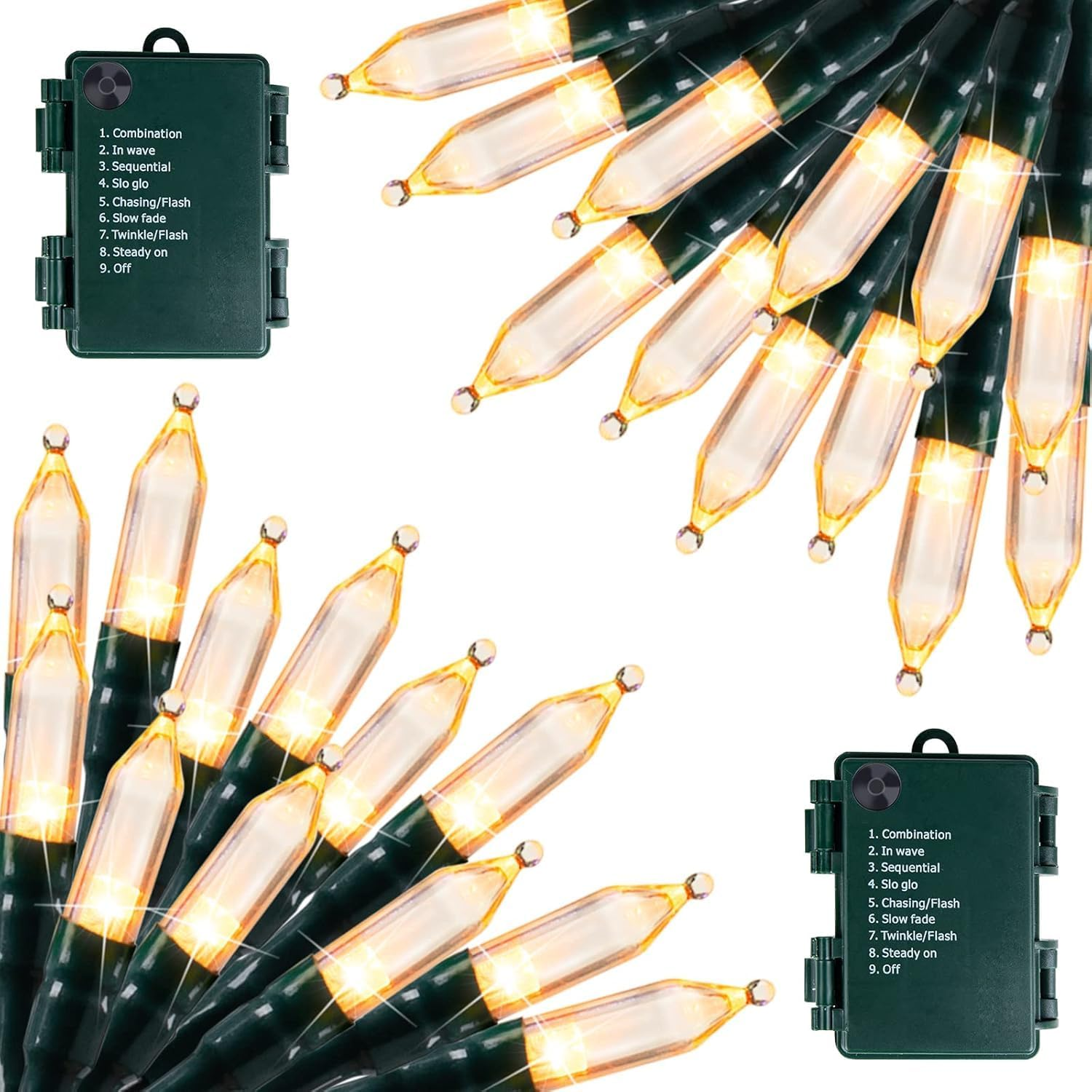 Battery Operated Christmas Lights 2 Pack 18 Feet 50 LED Clear Mini String Lights with 6 Hour Timer 8 Modes Waterproof Tree Lights for Xmas Outdoor Indoor Holiday Party Garden Decor, Warm White image number 2