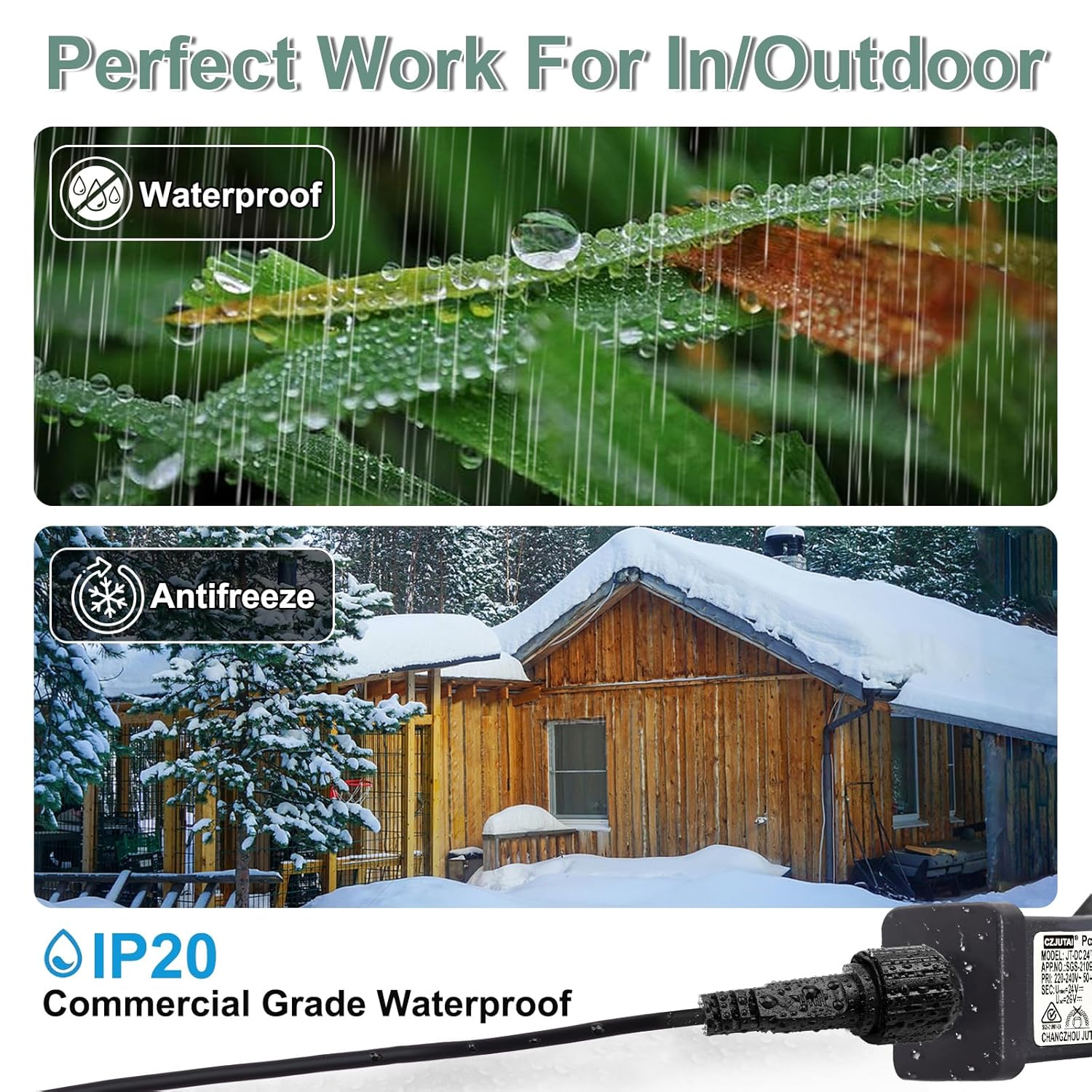 24V 6W Power Supply for CZJUTAI JT-DC24V 6W /4.5W /3.6W-IP44 Christmas Lighting with a 3 Meter Cable and 1-Click Button Switch on Power Cord. [A46W] image number 4