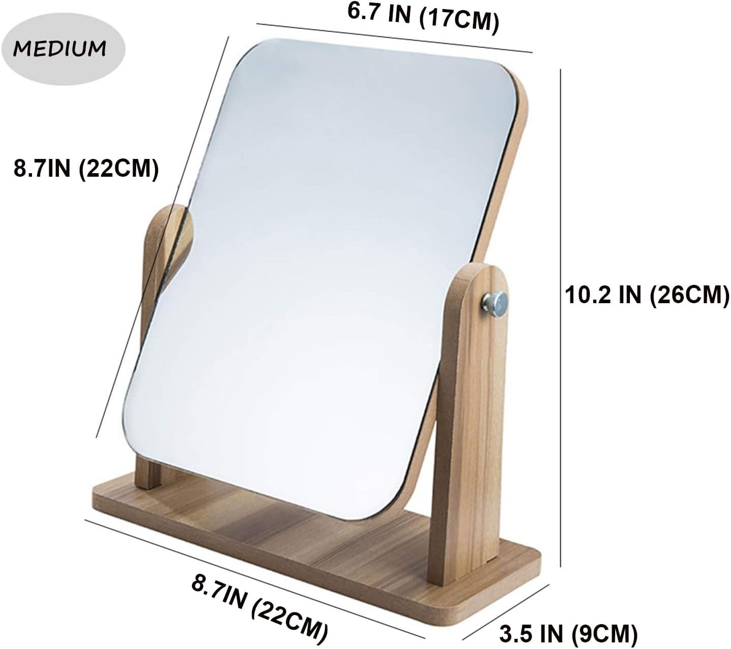 Wooden Vanity Mirror with Stand, Portable Design Wood Table Vanity Makeup Mirrors - Rectangle Wall-Mounted Mirrors Desk Mirrors for Living Room Bedroom (Medium) image number 5