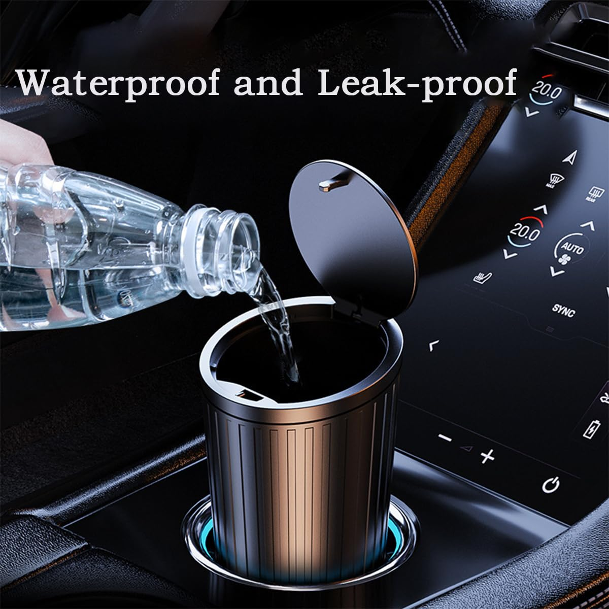 Car Trash Can Bin with Lid with 60Pcs Trash Bags,Leak Proof Trash Garbage Bin Car Accessories for Interior Fits Car Cup Holders Car Organizers and Storage for Home Office (Black) image number 2