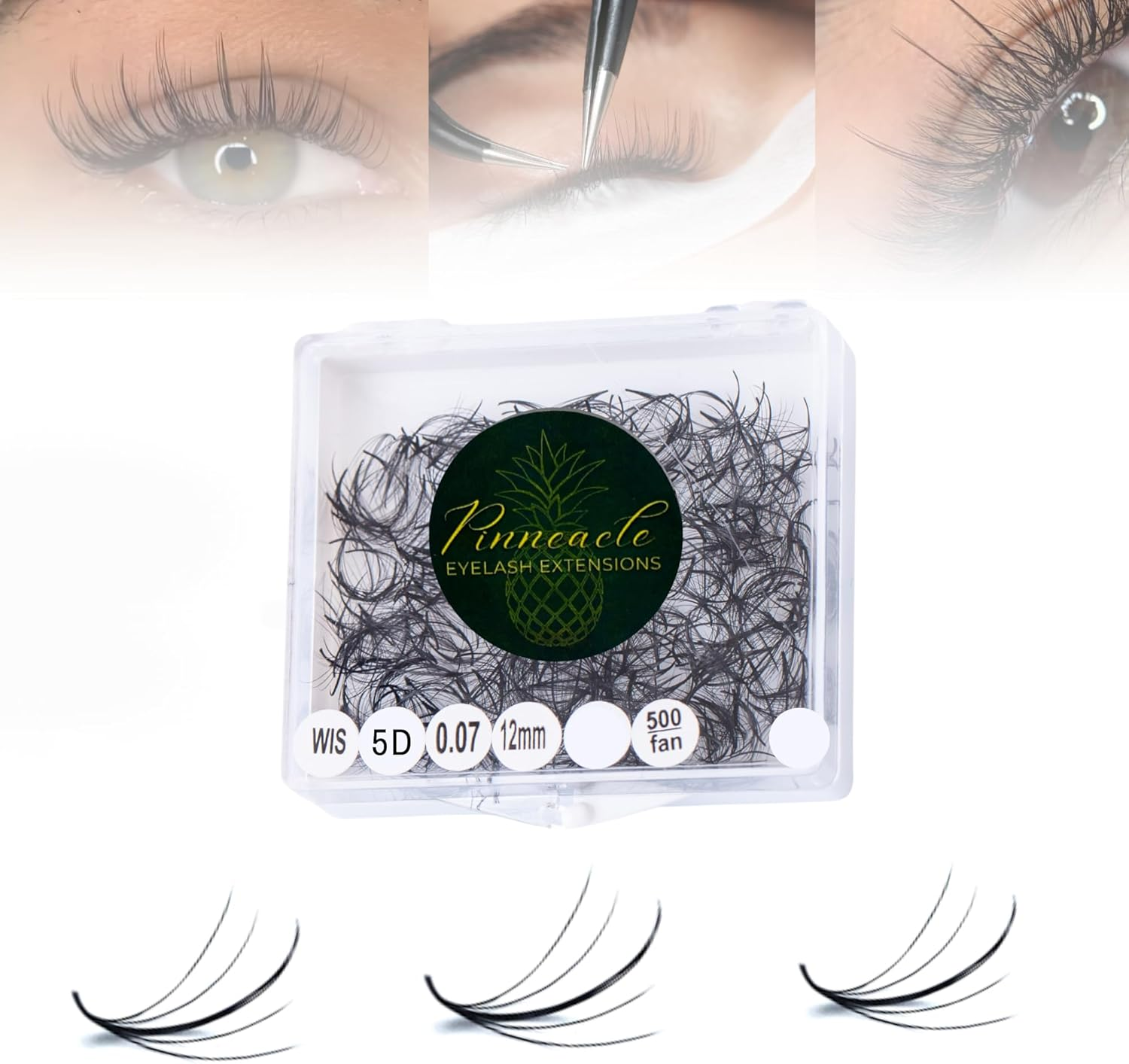 500 Wispy Premade Volume Lash Fans &ndash; Single Length | False Eyelash Extensions Supplies for Lash Artists | Narrow Base, Handmade, Lightweight Promade Volume Fans + Premade Spike | Handmade by Pinneacle Lash | 0.07 (5D | CC Curl | 12Mm) image number 1