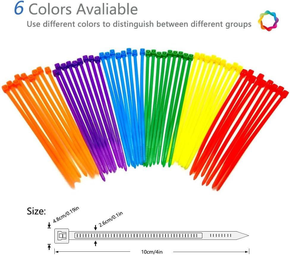 Lenitech 4" Multi-Purpose Cable Ties (600 Piece), Assorted Colored image number 3