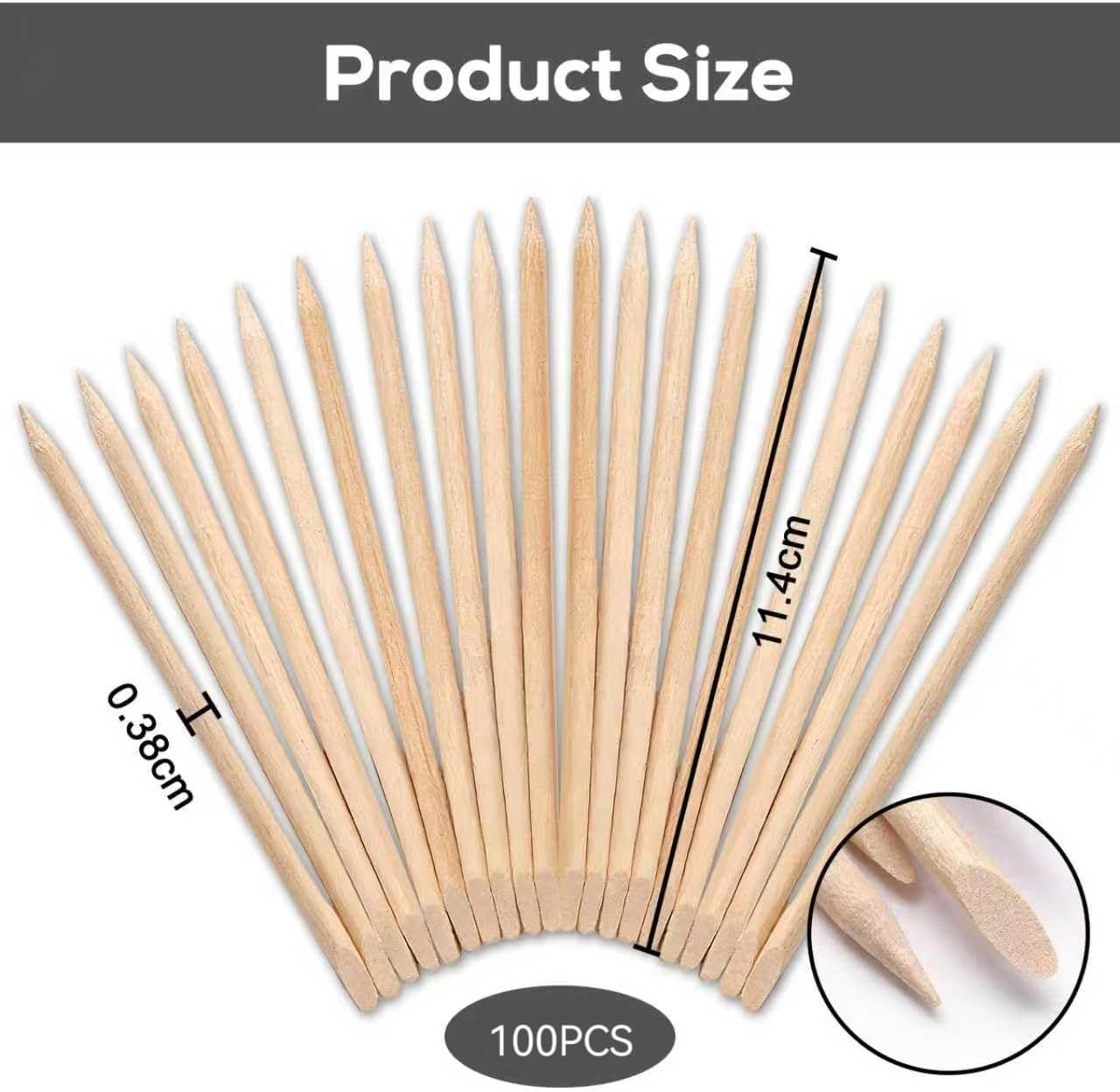 Jeyzuroa 100 Pcs Nail Tools, Orange Wooden Sticks 11.4CM, Double-Headed Cuticle Remover Pusher, Multi-Functional Nail Cleaning Tool for Manicure & Pedicure, Nail Tech Supplies image number 2