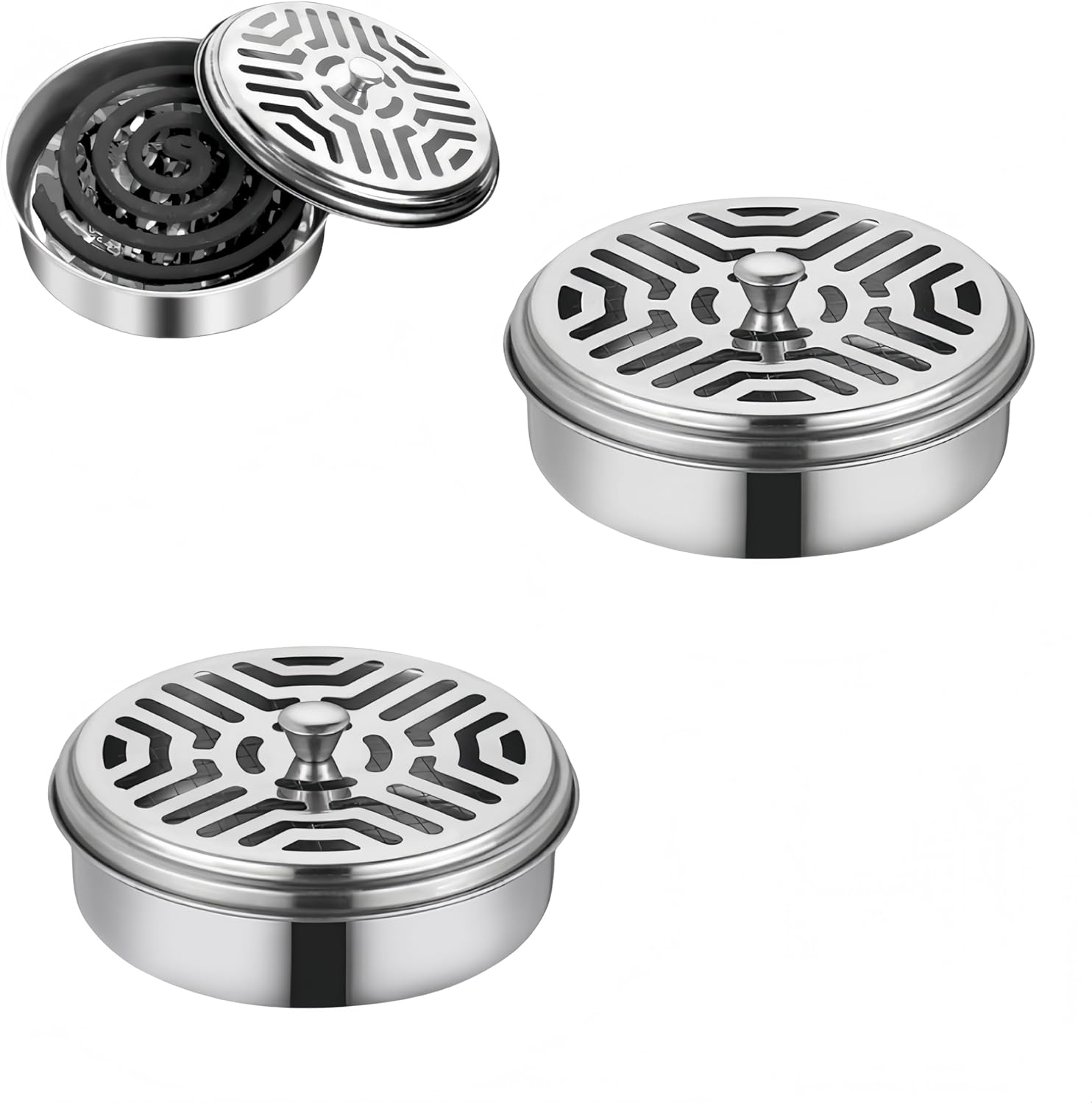 Ai-Oumleef 2Pcs Mosquito Coil Box, Portable Mosquito Coil Holder, Stainless Steel Mosquito Coil Holder with Lid, anti Mosquito Smoke Coil Container, for House Garden Camping Fishing