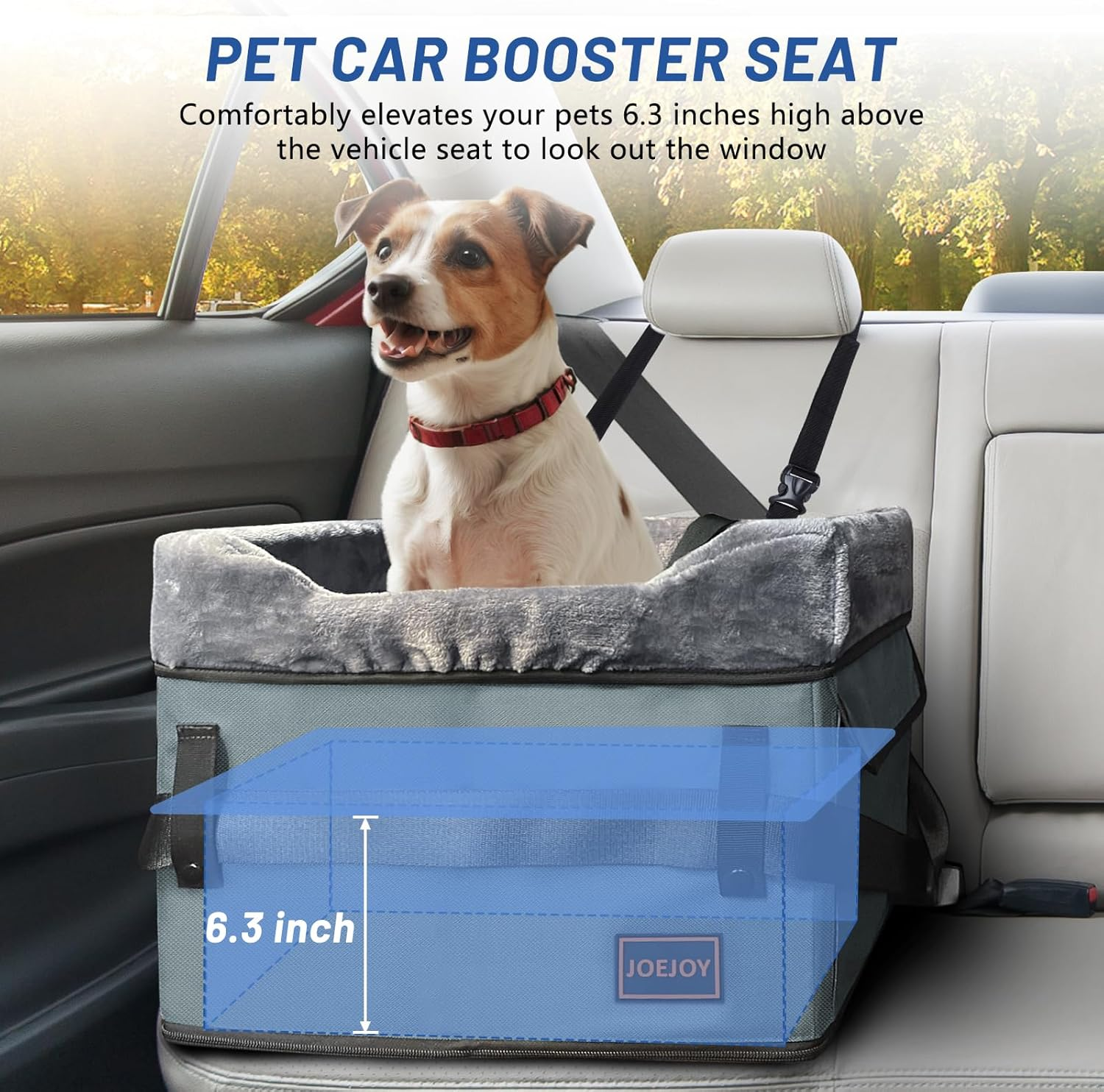 JOEJOY Small Dog Car Seat for Small Dogs, Portable Puppy Dog Booster Seat for Car with Clip-On Safety Leash, Adjustable Straps Perfect for Small Pets up to 25Lbs (Grey) image number 2