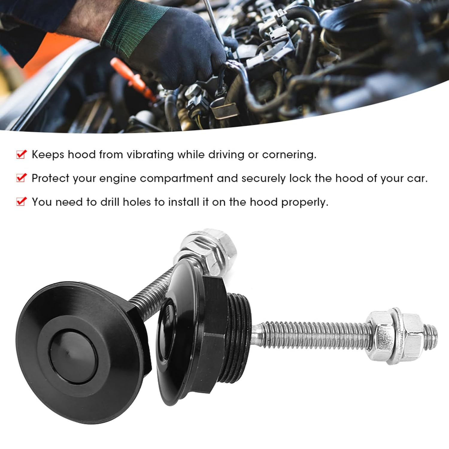 Quick Release Latch: 2Pcs Universal Aluminum Hood Pin Bonnet Lock Push Button Clip Fasteners (32Mm)