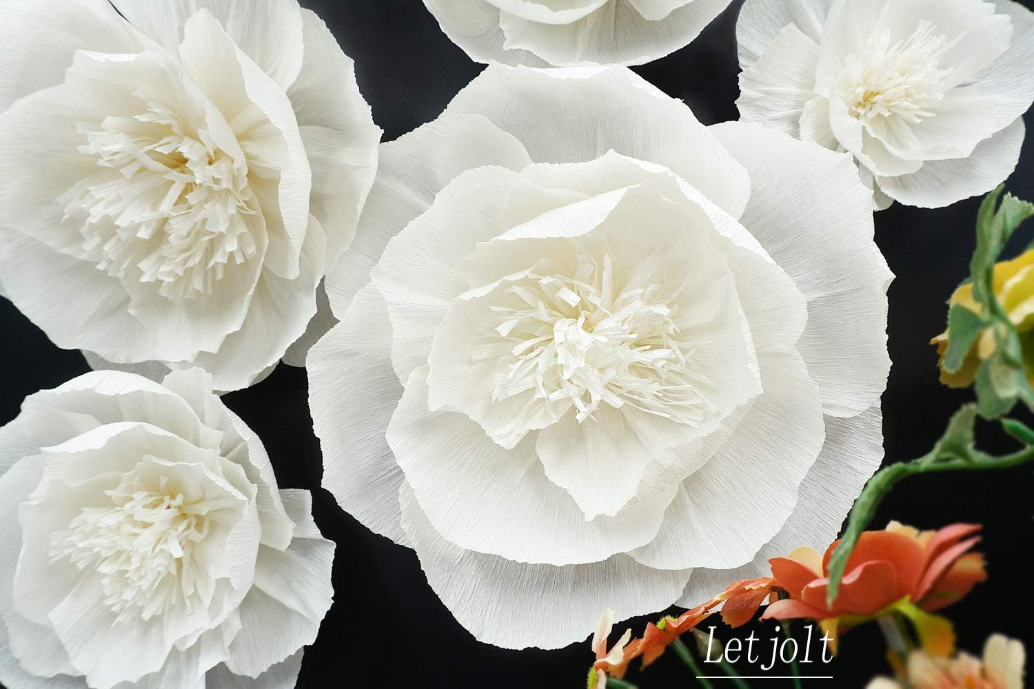 Giant Paper Flower Decorations for Wall White Paper Flower for Wall Ivory Crepe Paper Flower for Wedding Bouquets Thanksgiving Decorations Baby Shower Decorations Nursery Wall Halloween Decor(Set 6) - Black image number 6