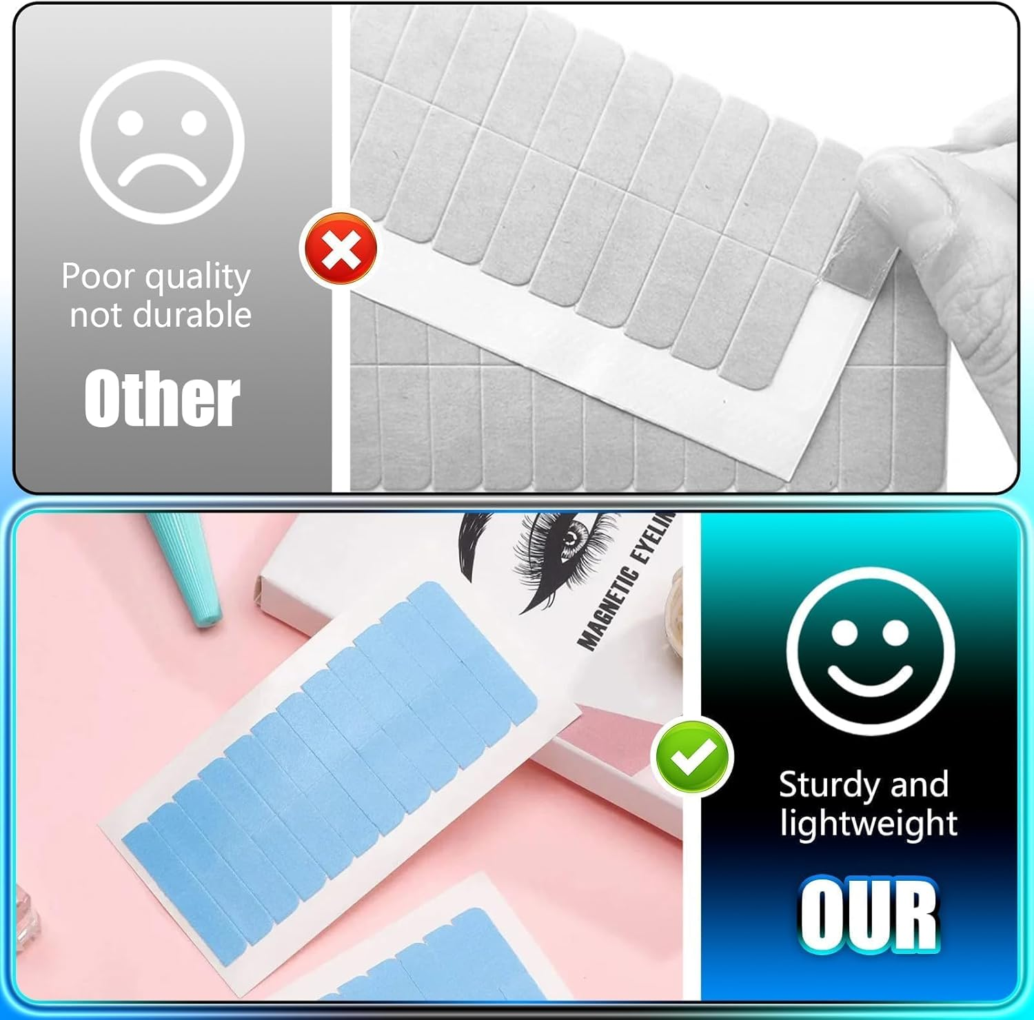 Double Sided Hair Extension 120 Pcs Adhesive Replacement for Hair Extensions, Wig Strips for Fixing Wigs, Hair Pieces (120 Pcs,Blue and Green) image number 5