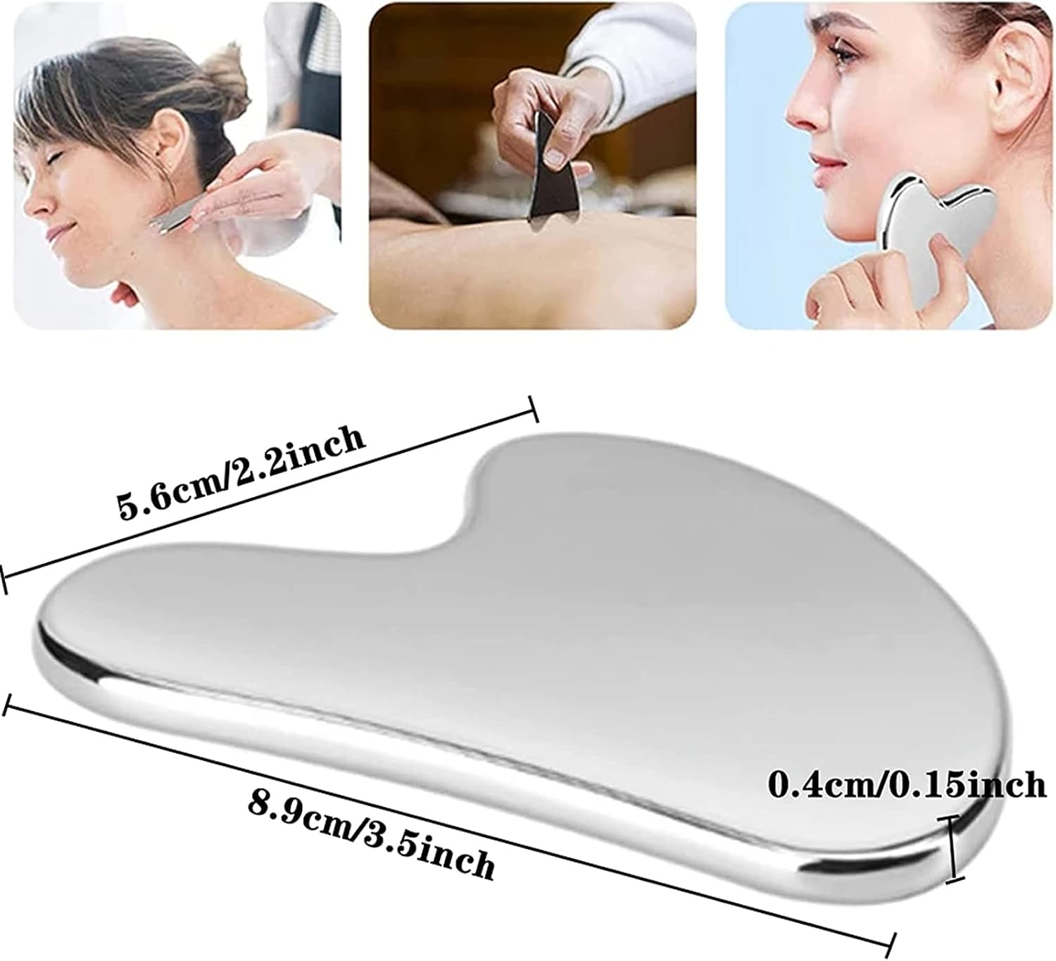 TAVVKE Gua Sha Facial Tool, Stainless Steel Guasha Scraping Massage Tool, Lymphatic Drainage Massage Scraper for Face, Eyes, Neck, Body image number 3