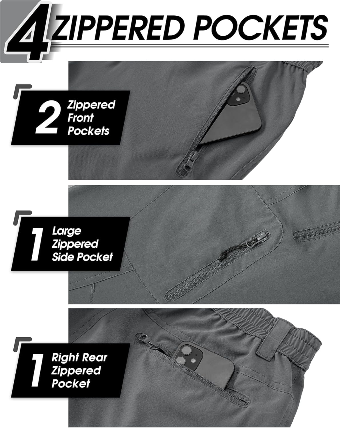 33,000Ft Men'S 3/4 Hiking Shorts Quick Dry Stretch Cargo Shorts UPF 50+ Summer Casual Capri Shorts Outdoor Hiking Pants with Zip Pockets for Travelling image number 4