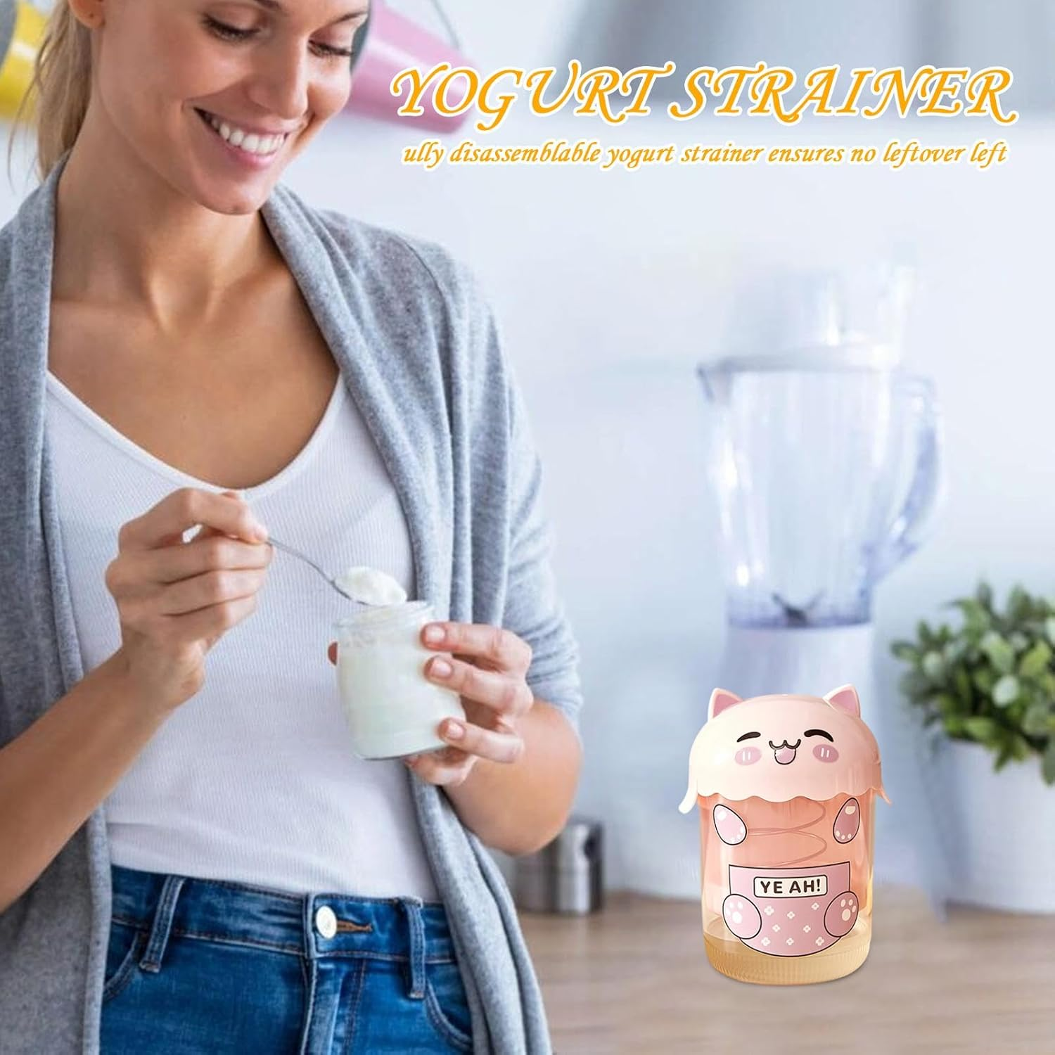 Yogurt Strainer with Lid,Reusable Yogurt Maker Strainer | Sifter Safe Food Sieve Kitchen Tools for Juicing Tea Coffee Cheese Making Milk Baking Kitchen image number 4