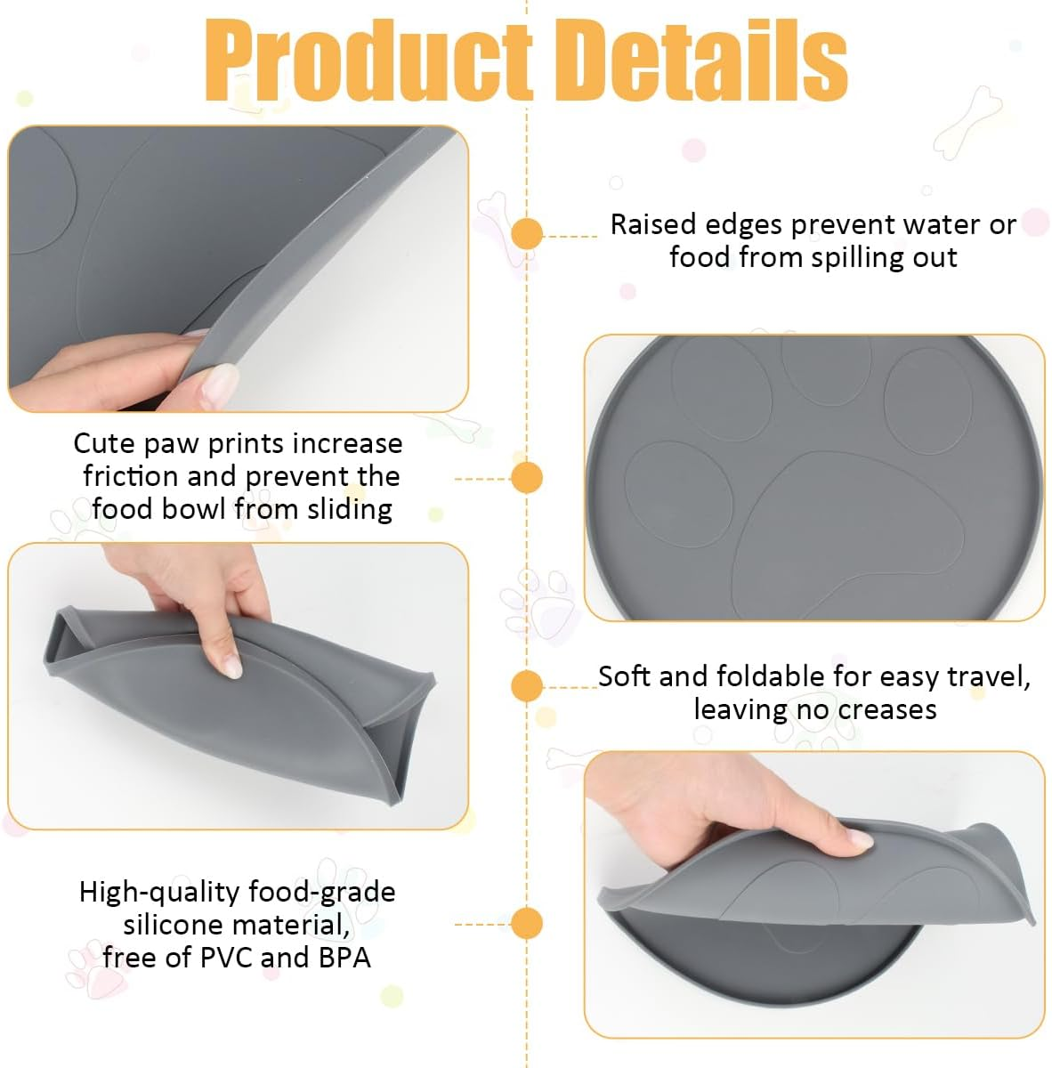 Pack of 2 Dog Bowl Mat, 27.5 Cm Mat, Cat Bowl, Non-Slip Silicone Mat, Dog Bowl, round Bowl Mat, Cat Feeding Mat, Silicone Bowl Mat for Medium and Small Pets image number 4