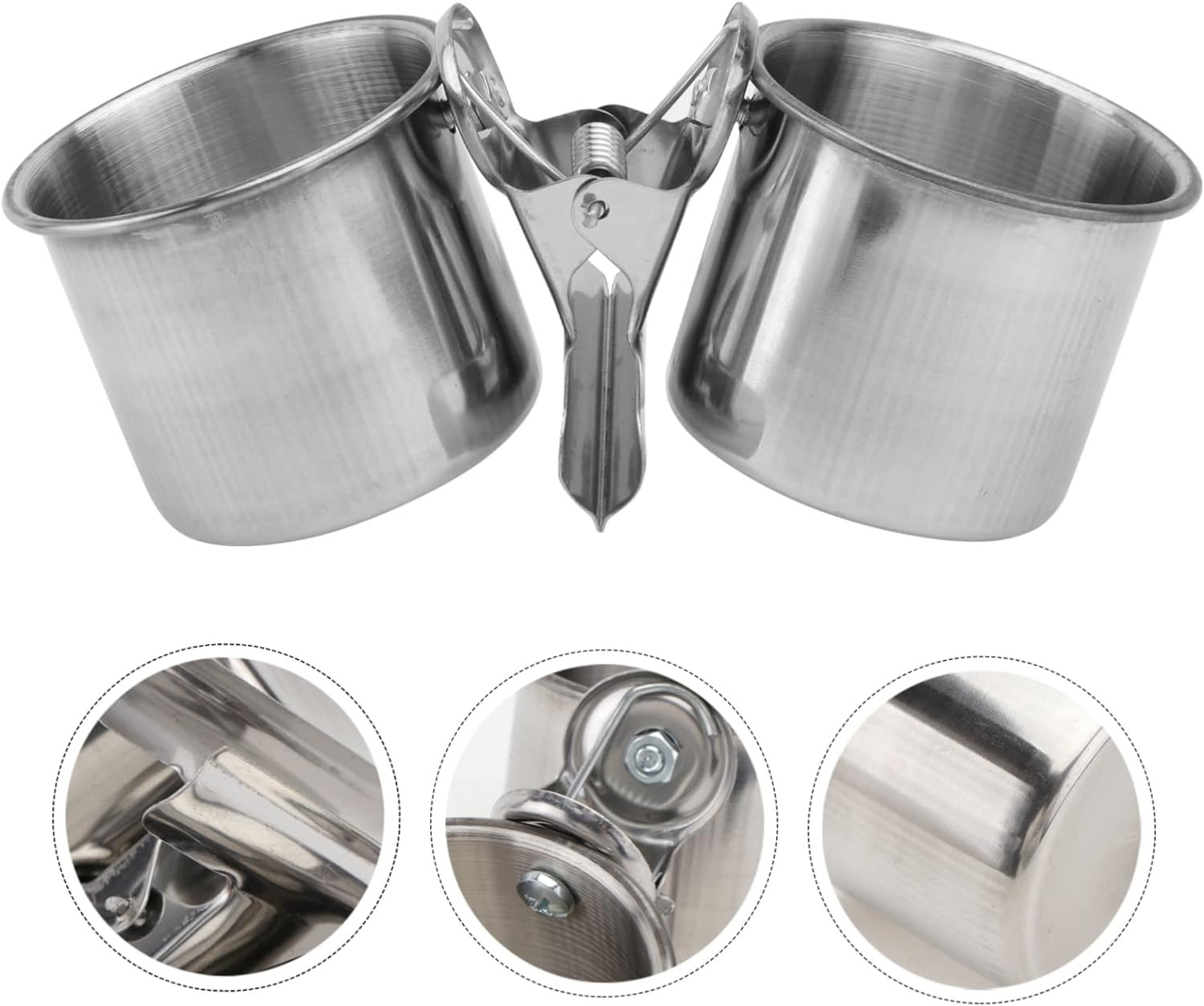 DOITOOL Parrot Feeder Water Bowl Stainless Steel Double Cups Clip Bird Feeding Bowls Cage Accessories for Birds image number 2
