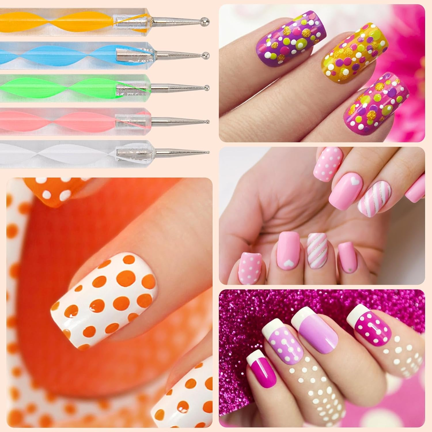 BTYMS 14Pc Professional Nail Art Brushes Set with Double-Ended Dotting Tool Pens,Nail Art Design Drawing Tools Gel Polish Manicure for Home DIY & Salon Use image number 1