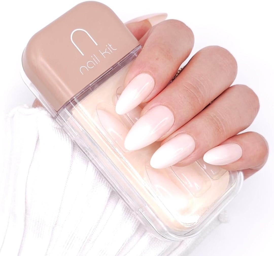 Nka Press on Nails Kit - 28 Premium Quality False Acrylic Fake Nail Set Includes Nail Glue Sticky Tabs Reusable Case -Ombre Pink Medium Almond Press on Nail -Pink Shine image number 6