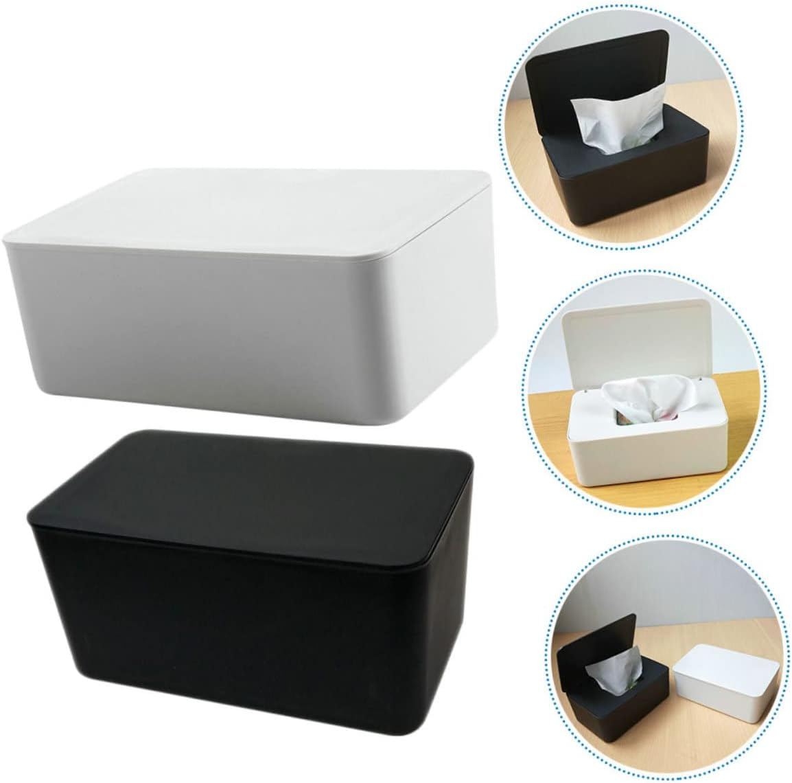 2Pcs Sealed Wet Tissue Box with Lid Dust-Proof Storage Container for Napkins White/Black Suitable for Home Use