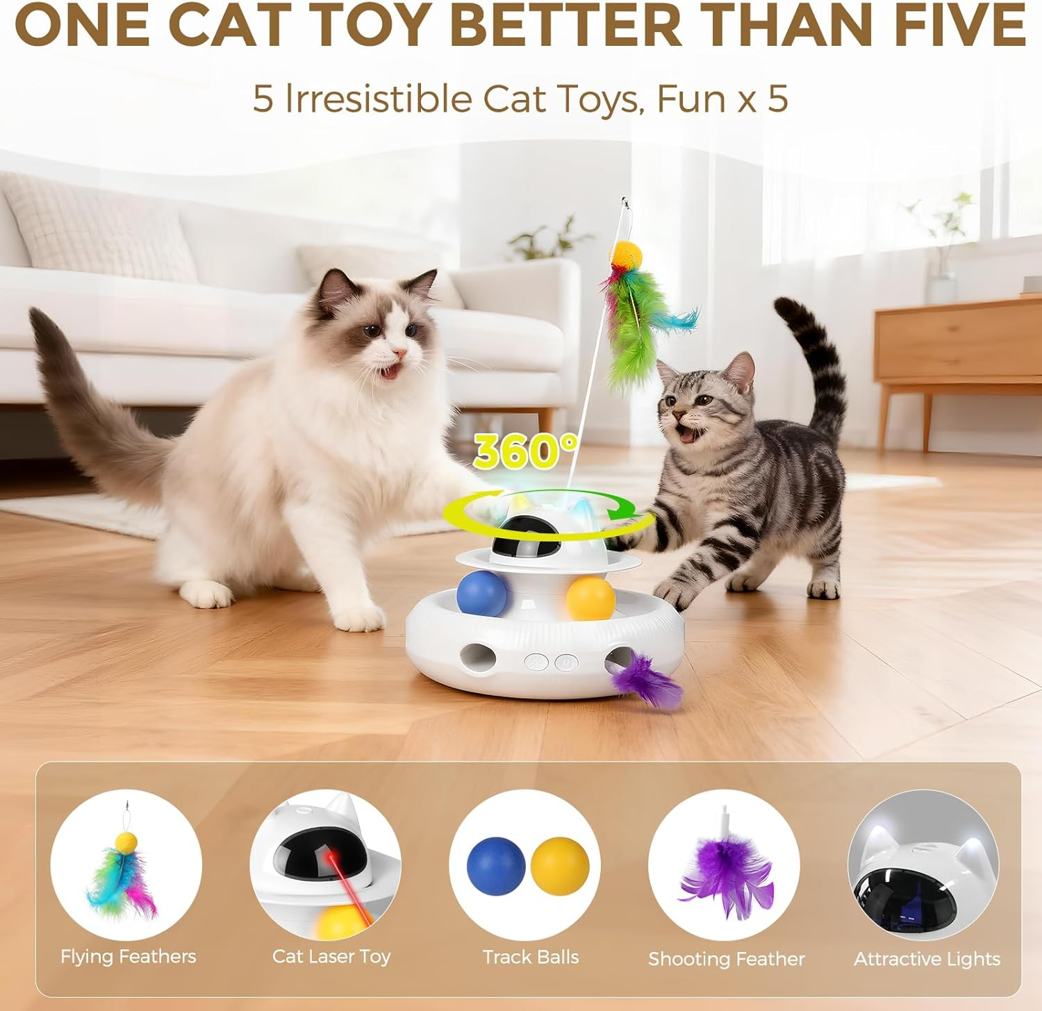 Kawayiads Cat Christmas Toys Gifts - 5-In-1 Interactive Toy for Indoor Cats - Automatic Kitten Toy Motion Activated Electronic Butterfly Track Balls Moving Feather Cat Laser Toys for All Breeds image number 1