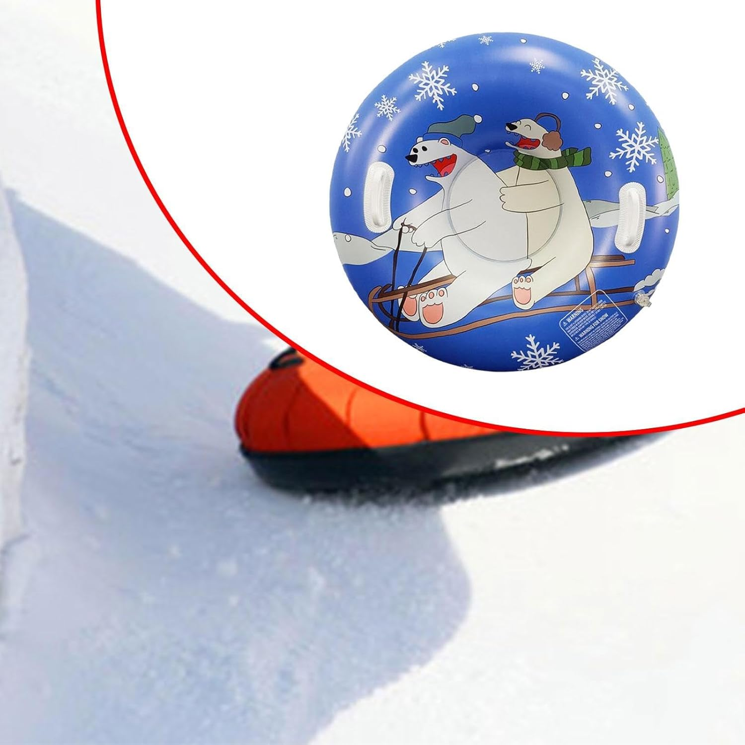 Tadill Inflatable Snow Tube Winter Toboggan Toy PVC Ski Tube Accessory 85Cm Diameter Inflatable Sled with Handles for Tobogganing Birthday image number 1