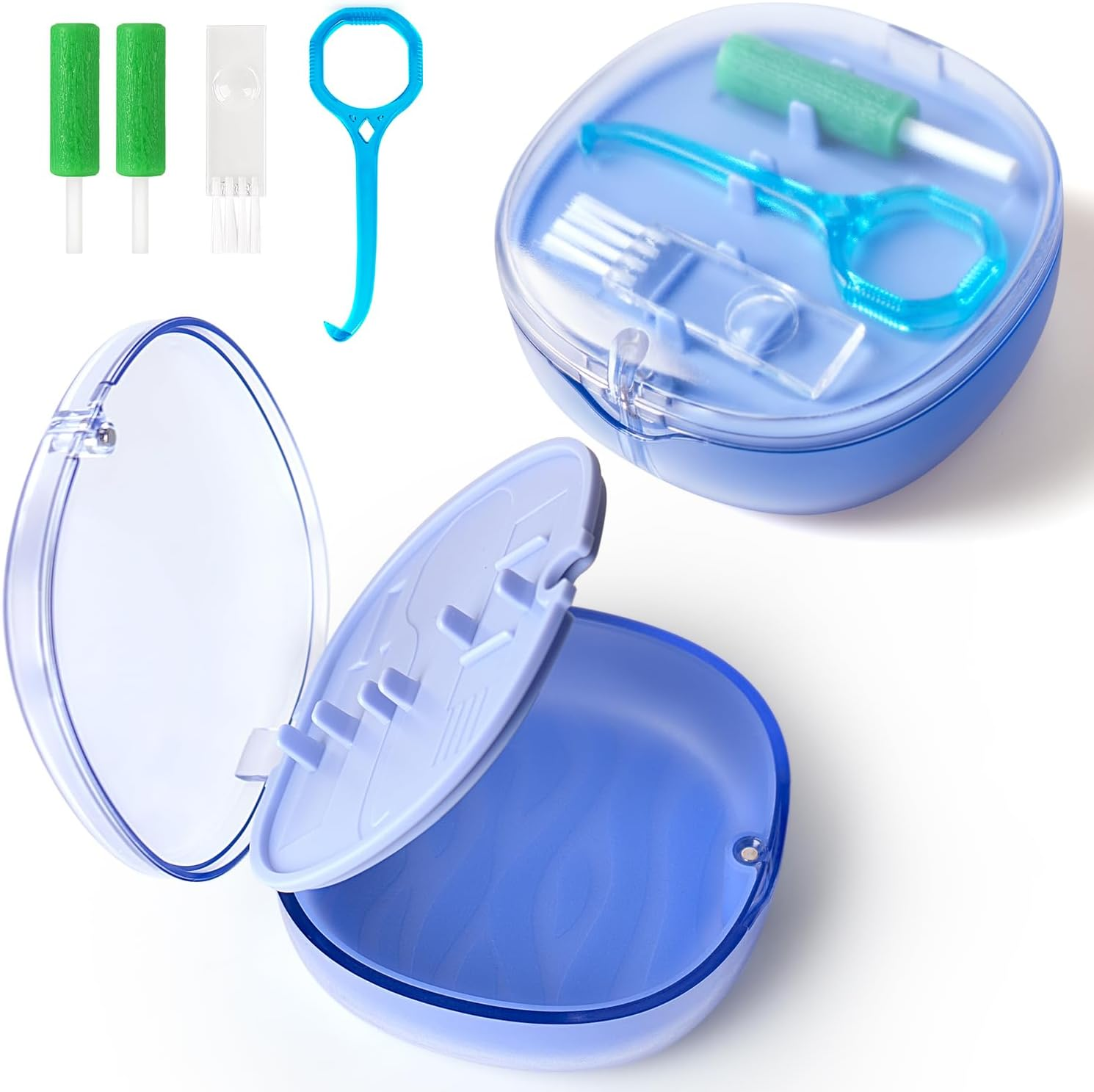 Retainer Case with Mirror, Aligner Removal Tool, Aligner Chewies, Retainer Holder Compatible with Invisalign, Mouth Guard, Aligner Case (Blue)