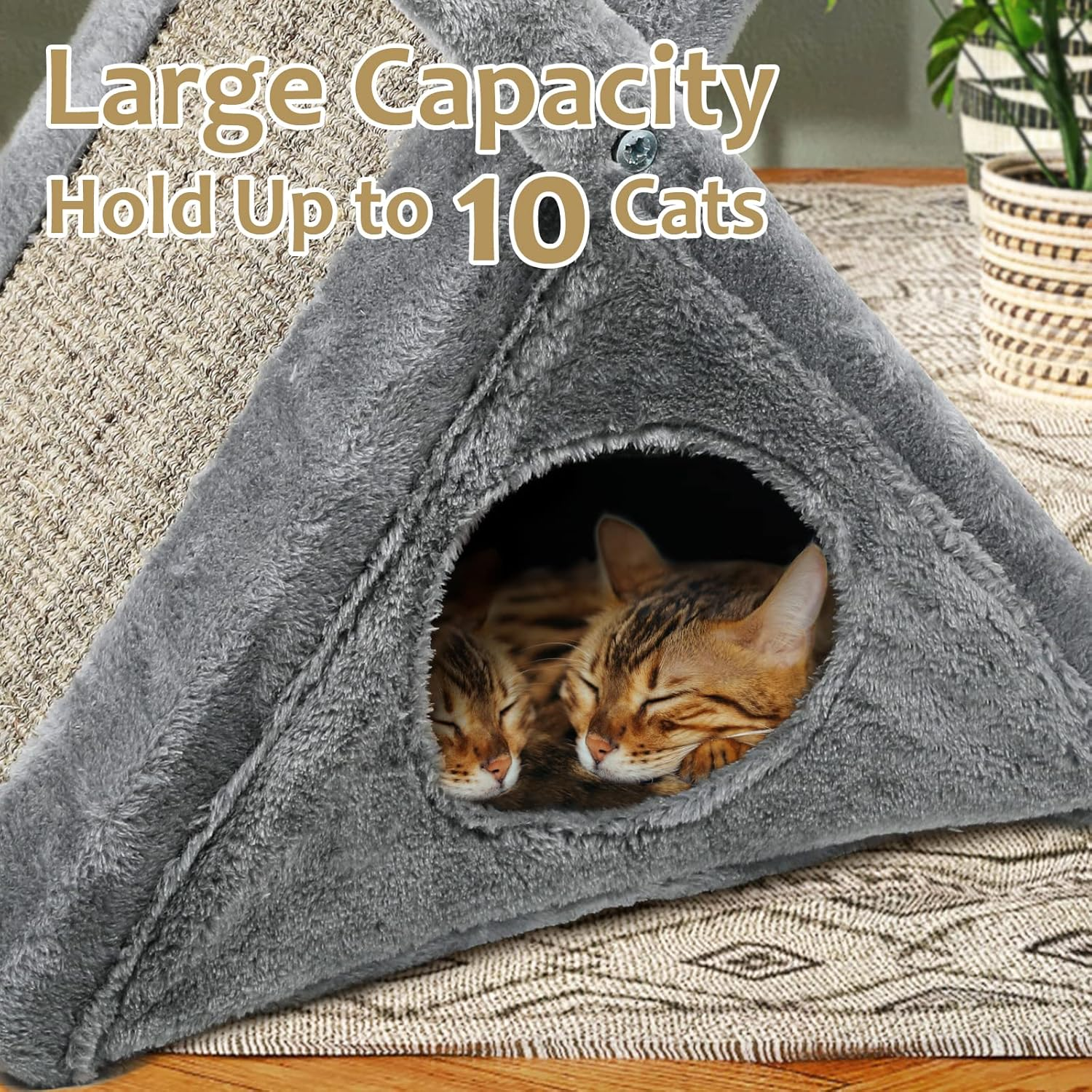 Worth Garden Collapsible Storage Type Cat Tree, Includes Cozy Bed & Condo for Your Cat with Self Grooming Brush, Home Pet Furniture and Fun Cats Toys (Grey, Size 1) image number 6