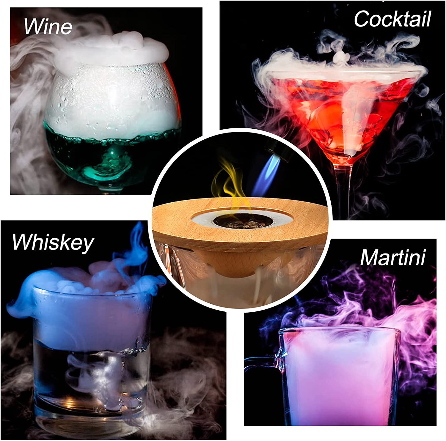 Cocktail Smoker Kit with 4 Wood Chips, Old Fashioned Whiskey Smoker Drinks Kit, Whisky Smoker for Cocktails, Wine, Whiskey, Bourbon, Husband, Dad