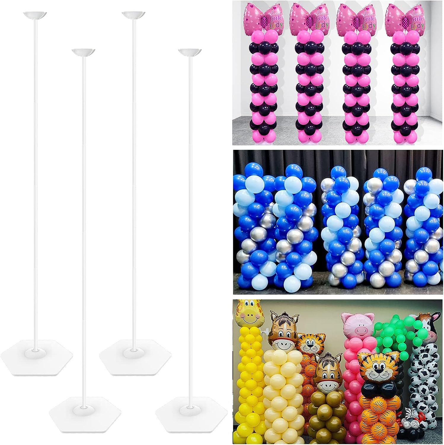 YALLOVE 4 Set of 63 Inch Metal Balloon Column Stand with Water Weight, Internal Threaded Rod Design, Stable, Reusable, Easy to Assemble N Disassemble, Great for Wedding, Grad, Shower Party Decoration image number 5