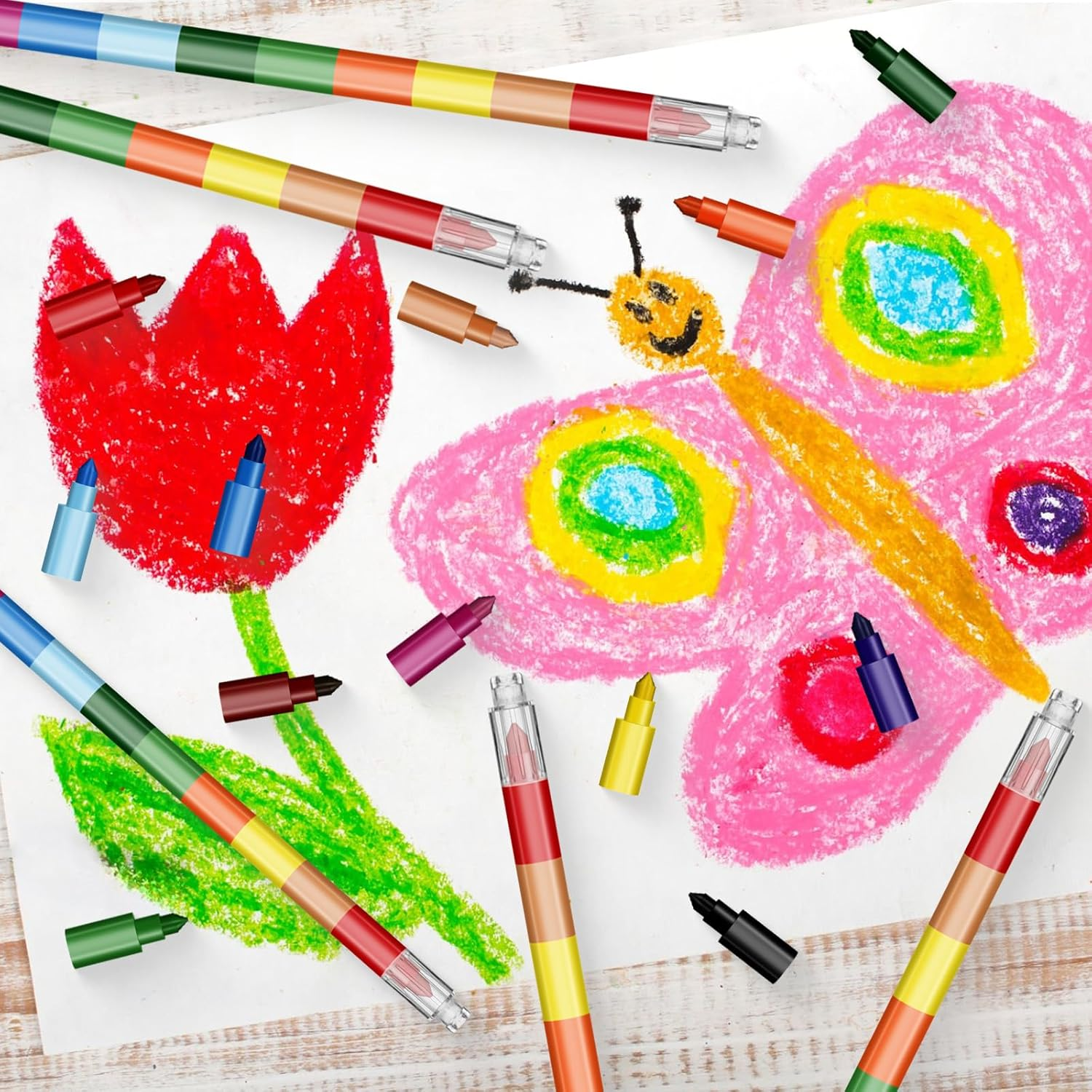 TEAONE Mini Crayon, 10 PCS Stacking Crayons for Party Favors, School Supplies (12 Colors) image number 2