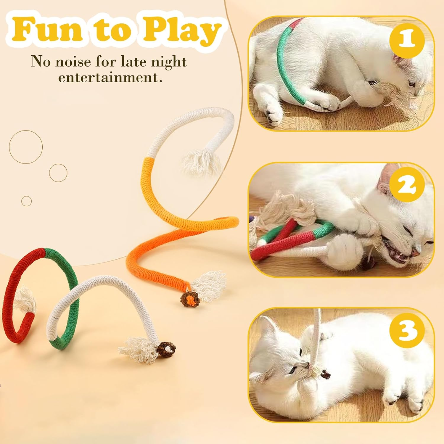 BSITSSS 2 Pieces Catnip Toy Bite Rope, Kitten Teething Chew Toy Rope, Interactive Cat Toy Bite Rope for Indoor Cats, Natural Catnip Cat Chew Teeth Cleaning Stress Release, Cotton Rope Toy image number 4