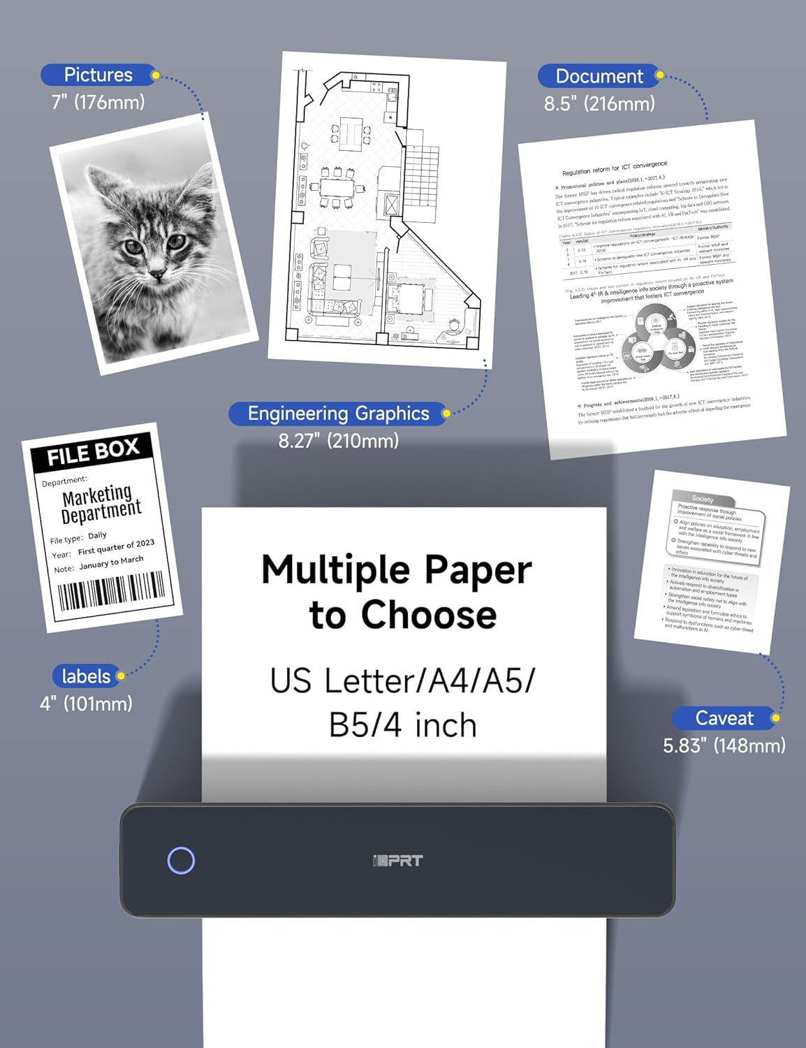 Portable Thermal Printer for Travel - 300DPI Mobile Inkless Printers, Wireless Small Printer for Home Use, Office, Vehicles, Bluetooth Printers Supports 8.5" X 11" US Letter & A4 & A5 Size, Black image number 3
