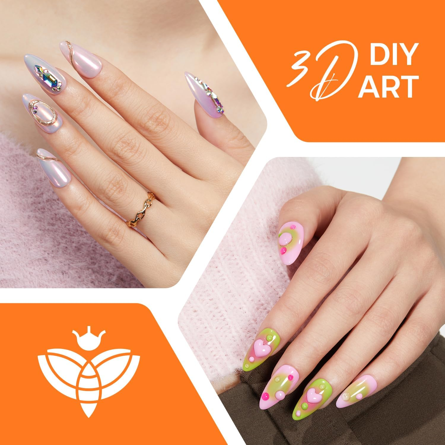 Modelones 3D Nail Gel Kit, Gel Nail Art 3D Sculpting Gel with Nails Art Brushes for Chrome Powder for Nails and Rhinestones for DIY at Home & Salon, 9G No Wipe Needed