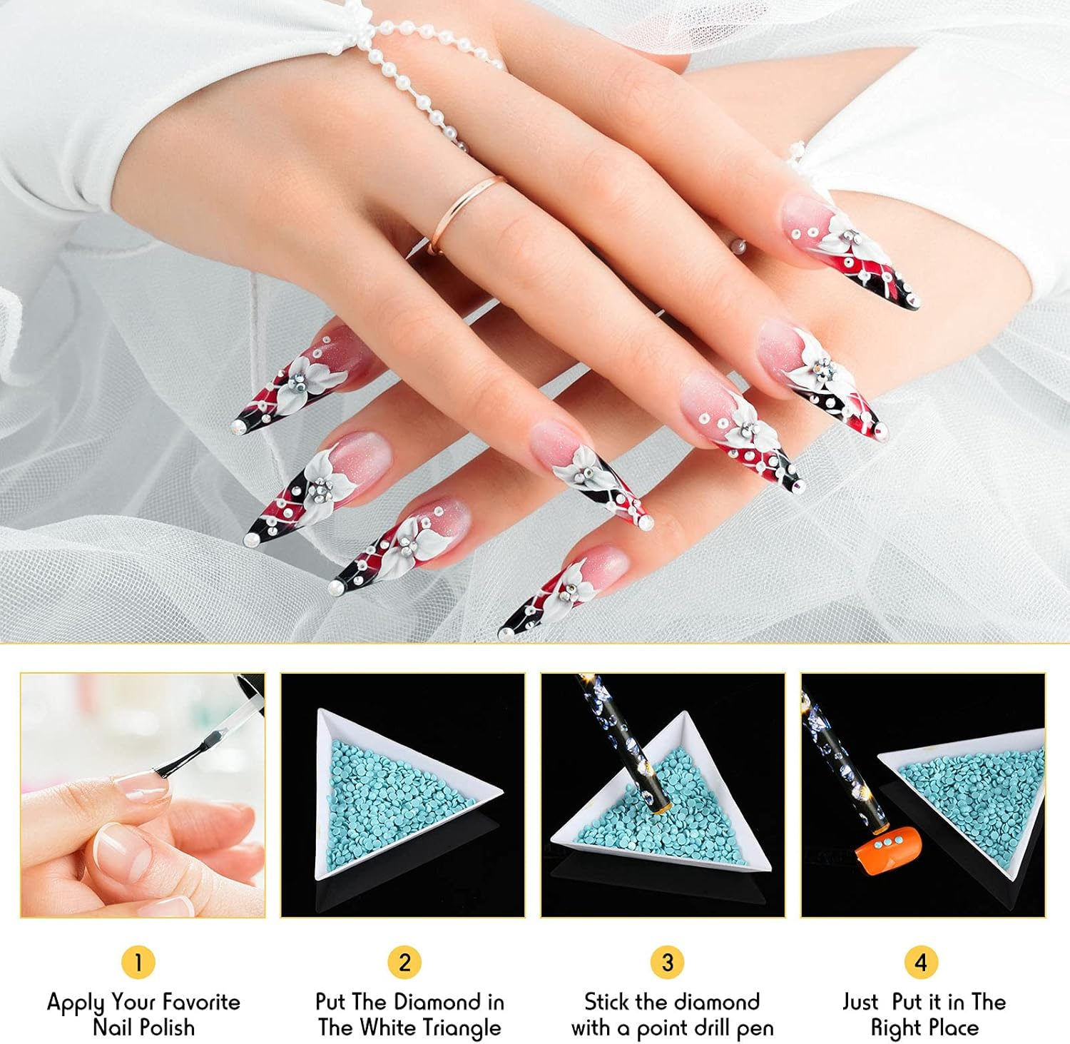 20 Pcs Rhinestone Picker Pen Set, 16 Yellow and White Self Adhesive Nail Dotting Wax Pen with 4 Triangular Bead Separator, Crystal Pick up Tools for Nail Art Diamond Painting image number 4