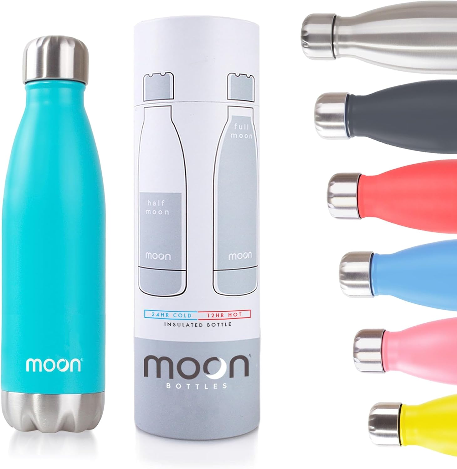 Moon Bottles - Insulated Flask That Lasts Forever - Stainless Steel Drink Bottle, Reusable Metal Water Bottle, 24Hr Cold, 12Hr Hot, Double Walled Vacuum Flasks, Australian Company (500Ml, Sky Blue)