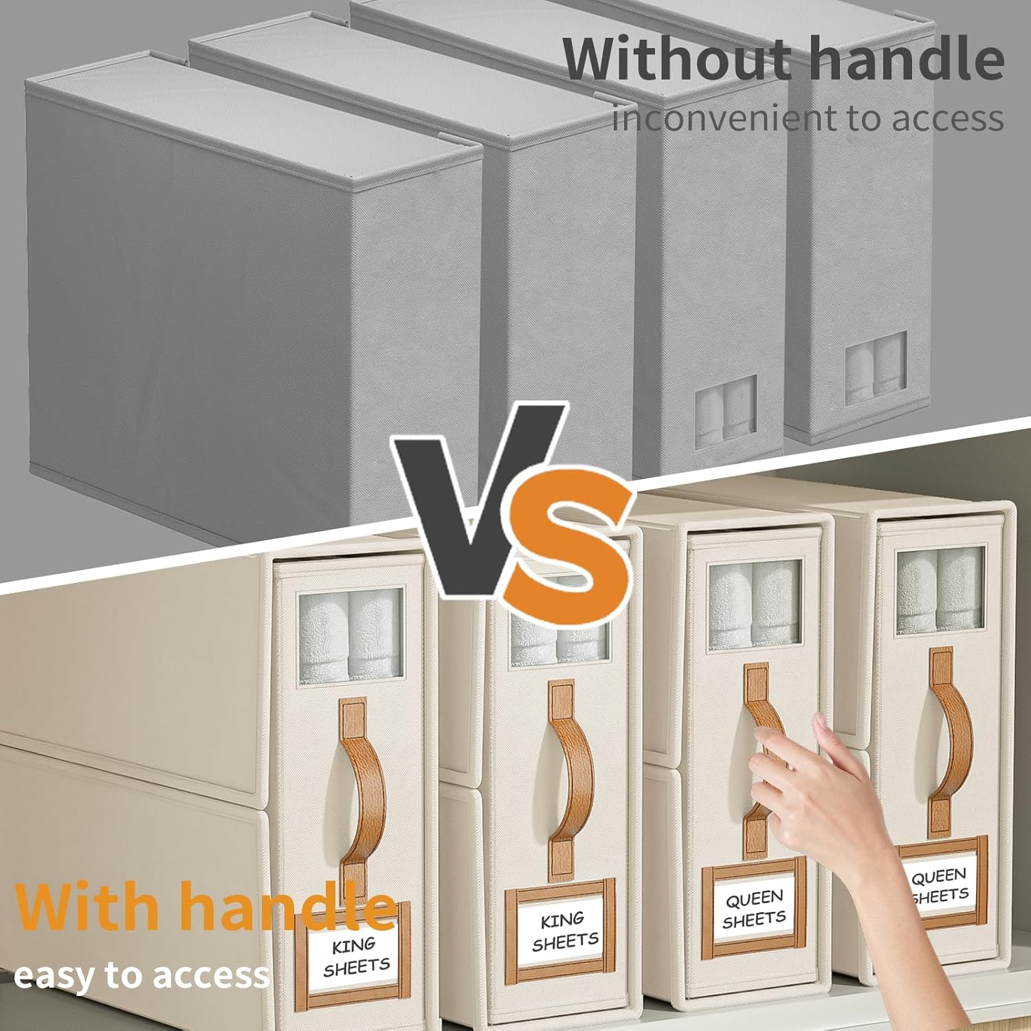 Bigponpon 6 Pack Bed Sheets Organizers and Storage (King Size),Foldable Sheet Organizer with Handle for Linen Closet,Bedding Organizer Storage for Sheets, Duvet Cover (Beige) image number 2