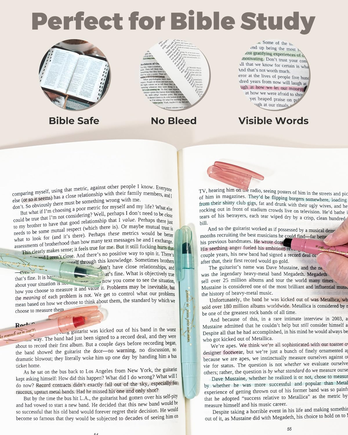 WEMATE Bible Highlighters No Bleed, 9PCS Assorted Colors Gel Highlighters Set, Cute Bible Study Supplies for Scripture Marking, Color Coding & Book Highlighting image number 4