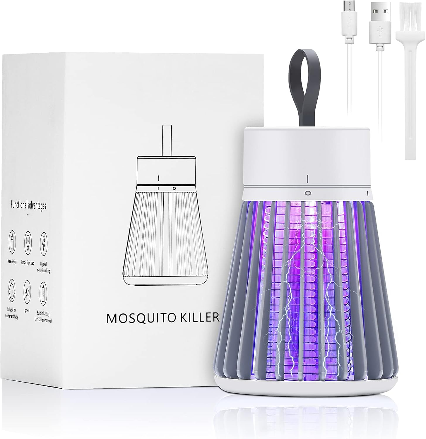 Portable Bug Zapper, LED Fly Trap with Purple Light, 6-Hour Battery Life, Indoor Outdoor Mosquito Killer, Grey image number 3