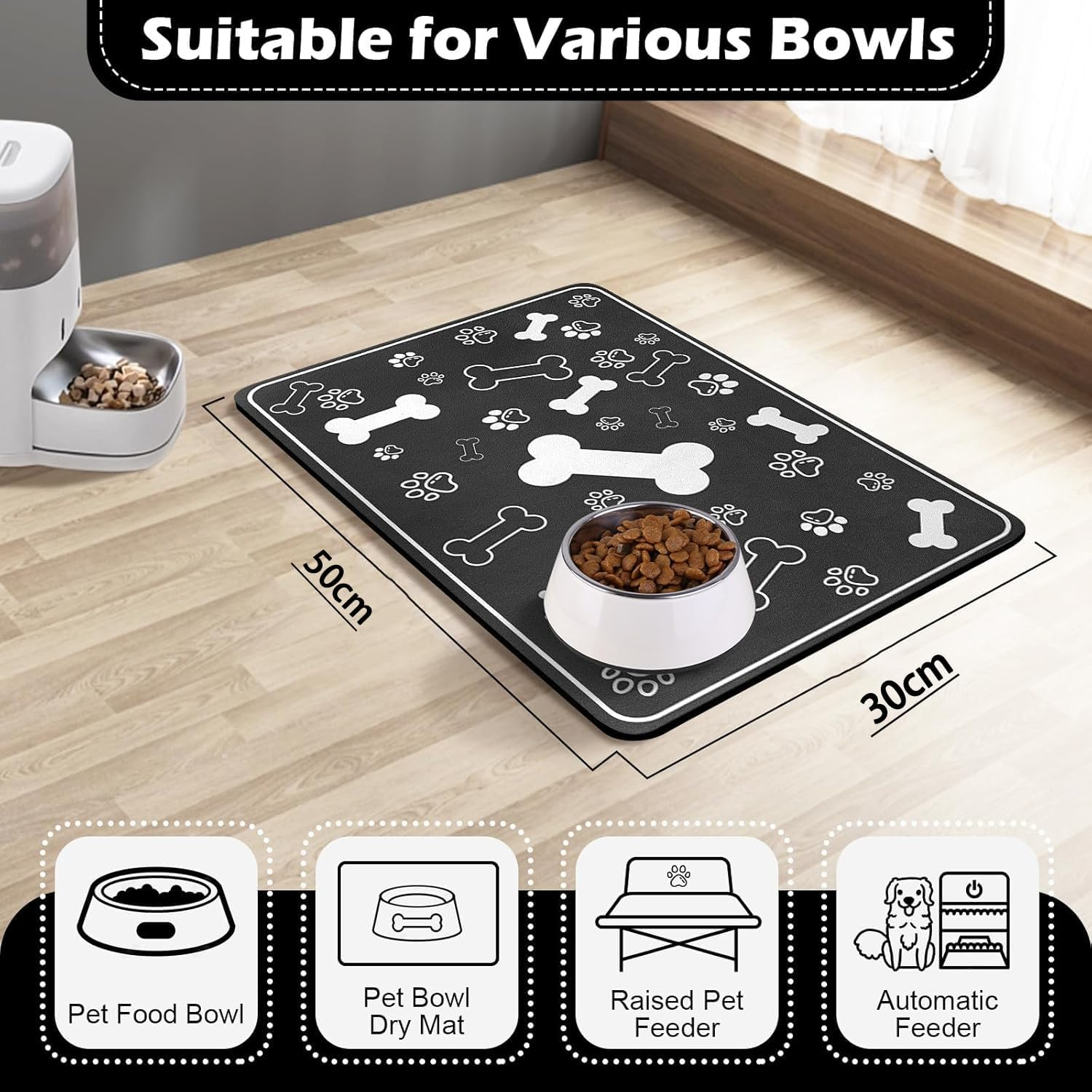 Caiyloxn Dog and Cat Bowl Mat 50 X 30 Cm Non-Slip Feeding Mat Cat Waterproof Dog Bowl Mat for Pets image number 6