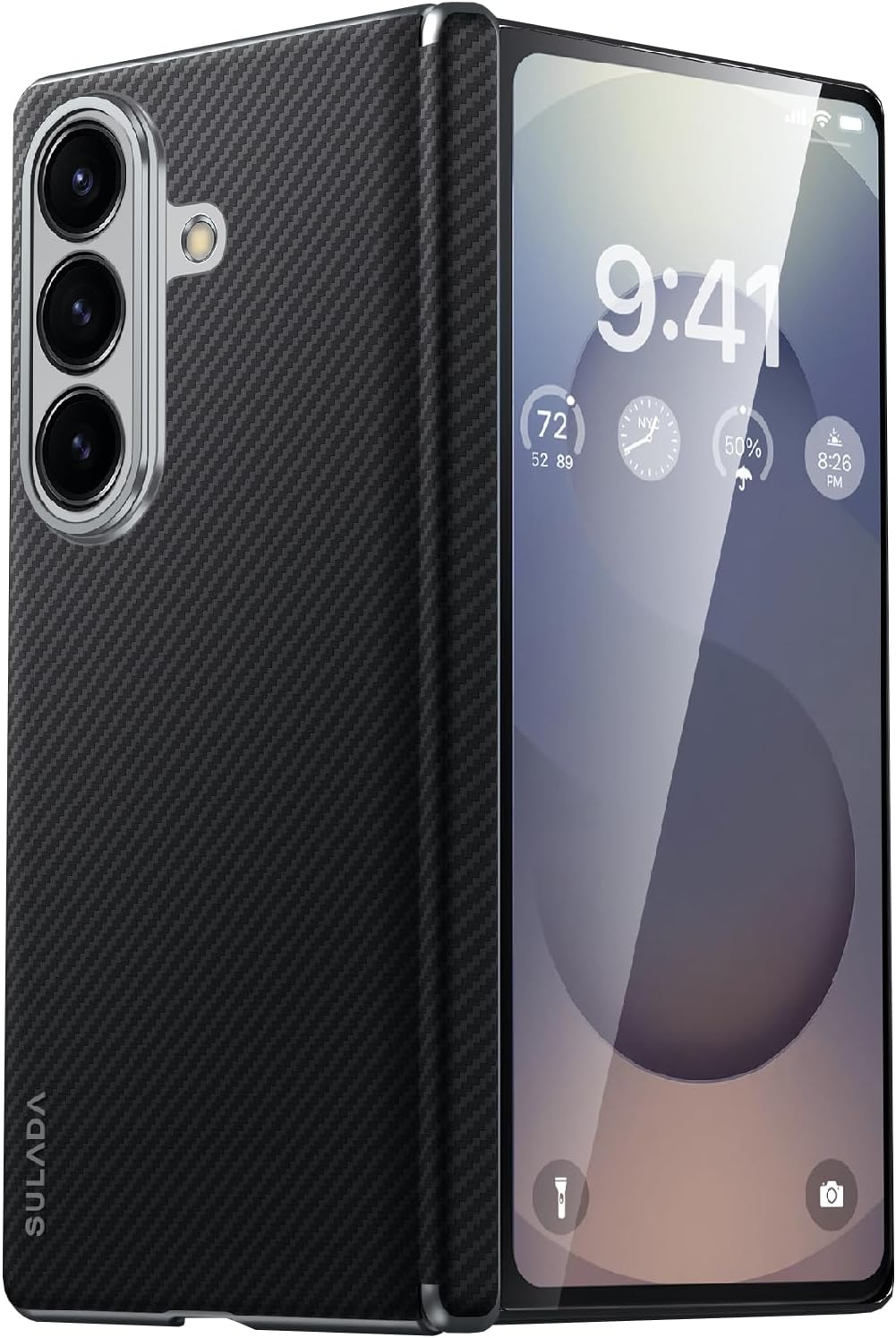 Komiyaa for Samsung Galaxy Z Fold 7 Case, Auto Wake/Sleep, [Compatible with Magsafe], Carbon Fiber Texture Skin-Friendly Case with Card Slot, Slim Protective Case for Samsung Galaxy Z Fold 7 (Blue)