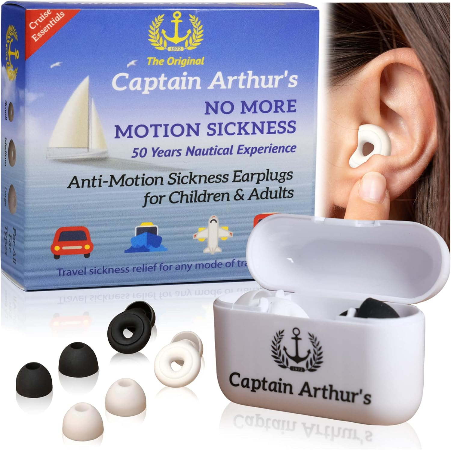 No More Motion Sickness Earplugs by Captain Arthur for Adults & Kids &ndash; anti Nausea Seasickness Relief &ndash; Sea Sickness Travel Sickness & Car Sickness Prevention Cruise Essentials image number 3