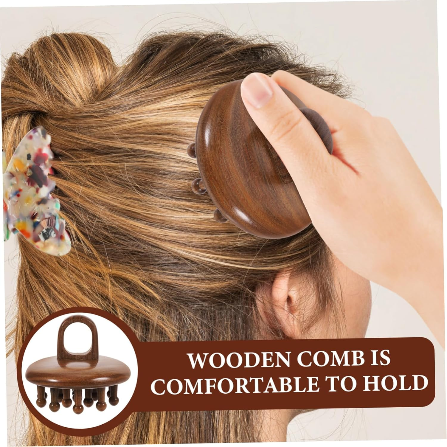 Wooden Comb Smooth Massage Brush for Head Relaxation 7.5Cm round Design Family Use Hair Styling Tool image number 5