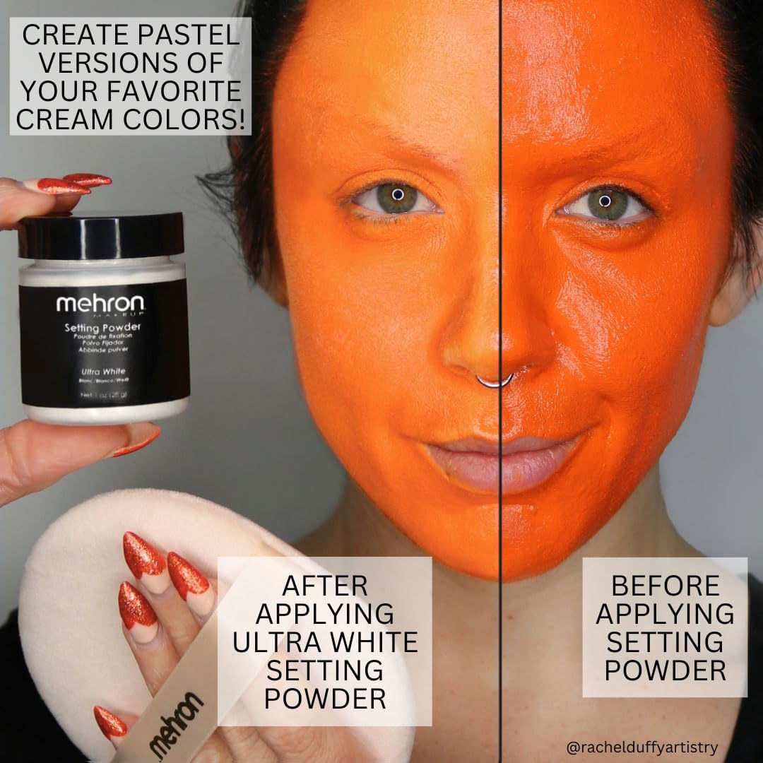 Mehron Makeup Setting Powder | Loose Powder Makeup | Loose Setting Powder Makeup Perfect for Halloween 1 Oz (28 G) (Ultra White)