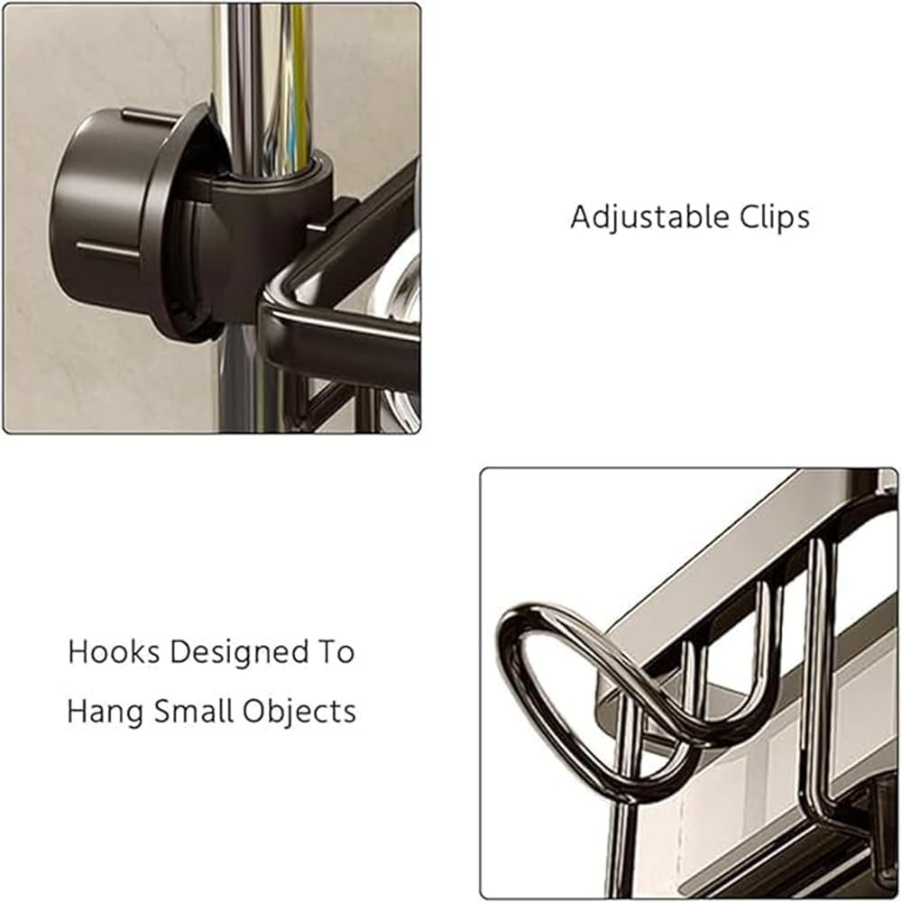 Kitchen Sink Faucet Organizer, Multifunction Sponge Holder for Kitchen Sink with Hook and Self Draining Tray,For Bathroom, Scrubbers, Soap, Work with 0.7-1.1Inch round Water Pipe (Right) image number 5