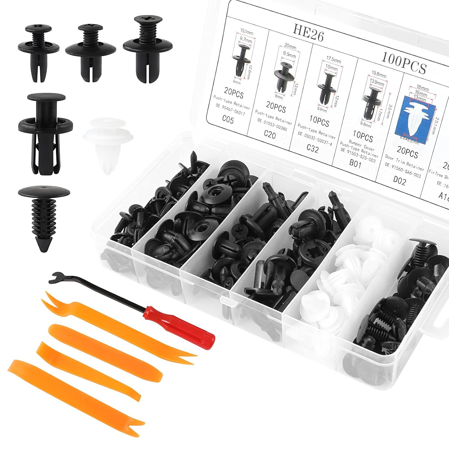 TECDW 100PCS Expansion Screws Auto Retainer Clips Kit with Remover Tool & Wrench，Universal Replacement for Bumper, Door Trim, Fender Fasteners image number 3
