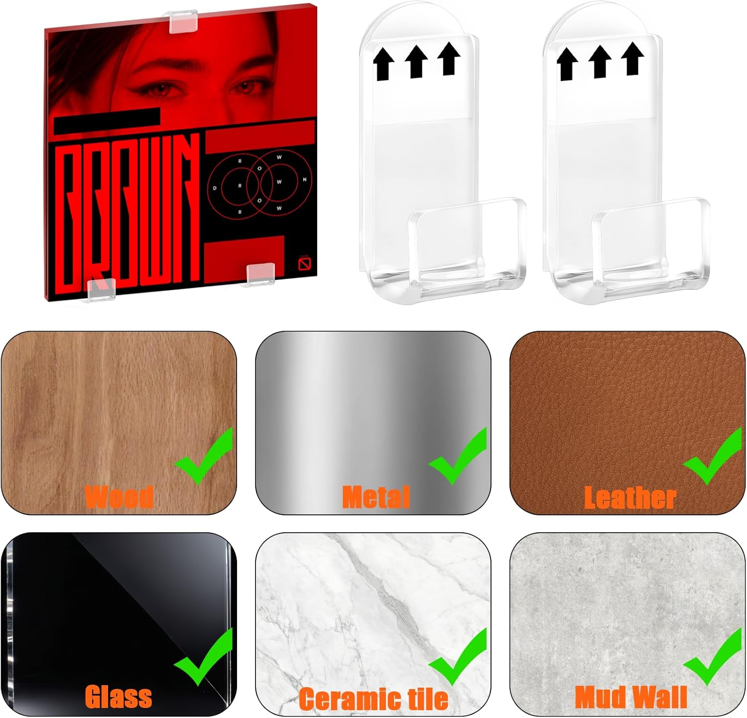 NILLOS Adhesive Record Shelf, 12 PCS Clear Record Display Holder for LP, CD, Magazine Collection (2 X 6 Cm/0.78 X 2.36 In) image number 5