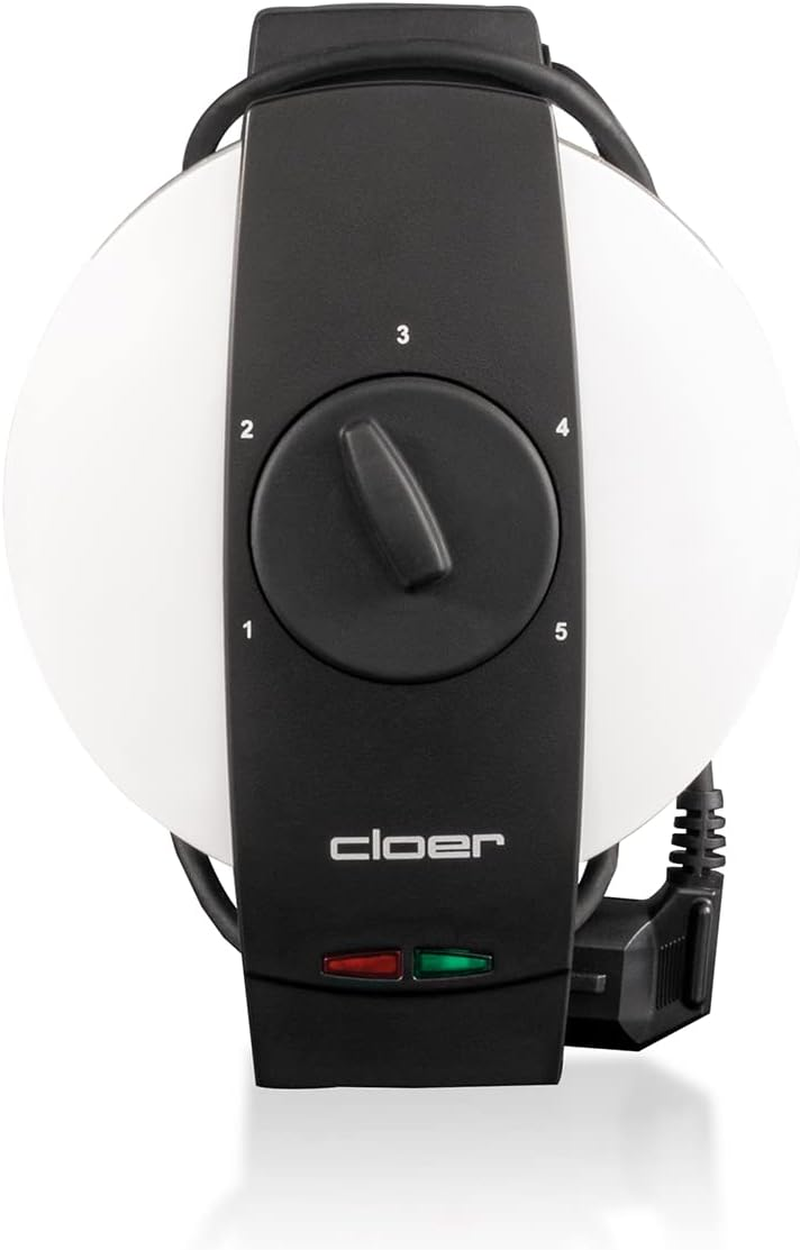 Cloer 1641S Stroo Waffle Iron for Dutch Stroo Waffles, 850 W, Waffle Calibre 14.5 Cm, Baking Light, Continuously Selectable Browning Level, White