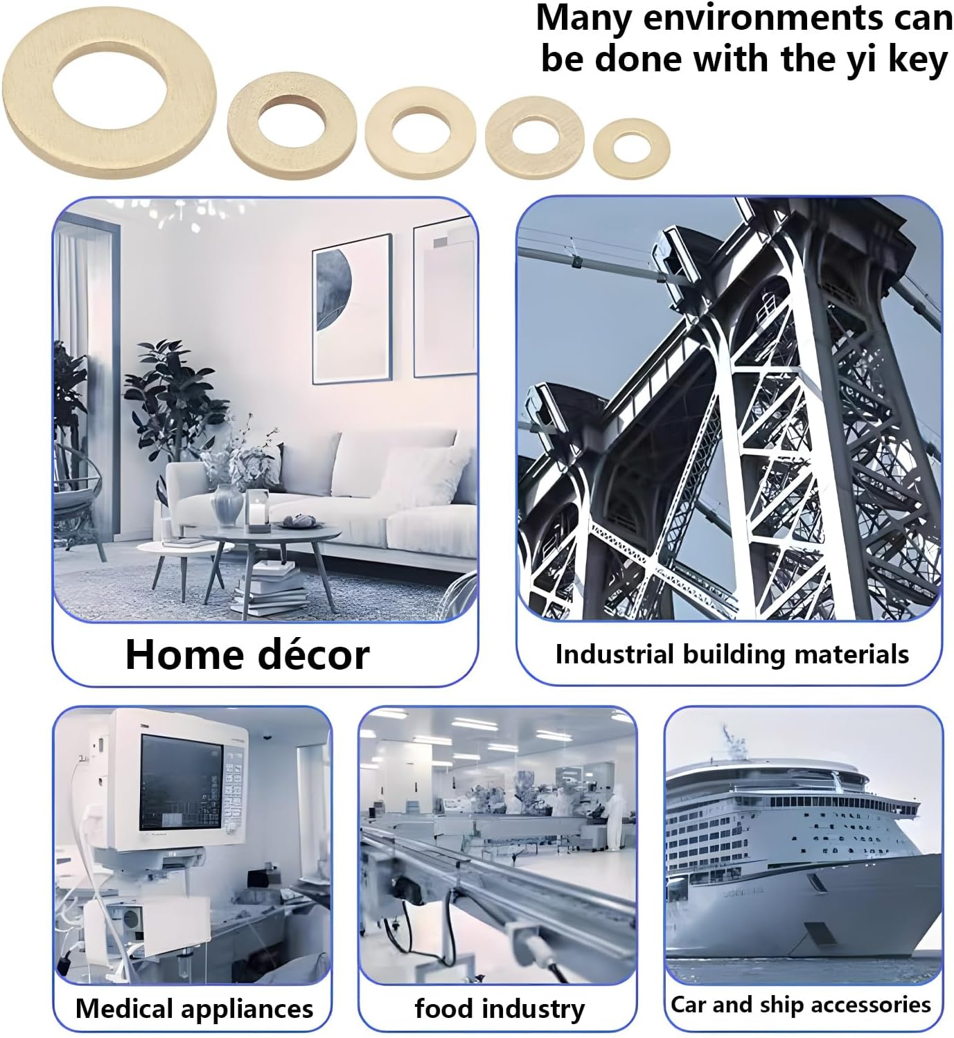 Create Idea 50PCS Brass Washer Assortment Kit M3 M4 M5 M6 M10 Metric Flat Washer Brass Flat Washer for Household Commercial Appliances Automobiles Boats image number 5