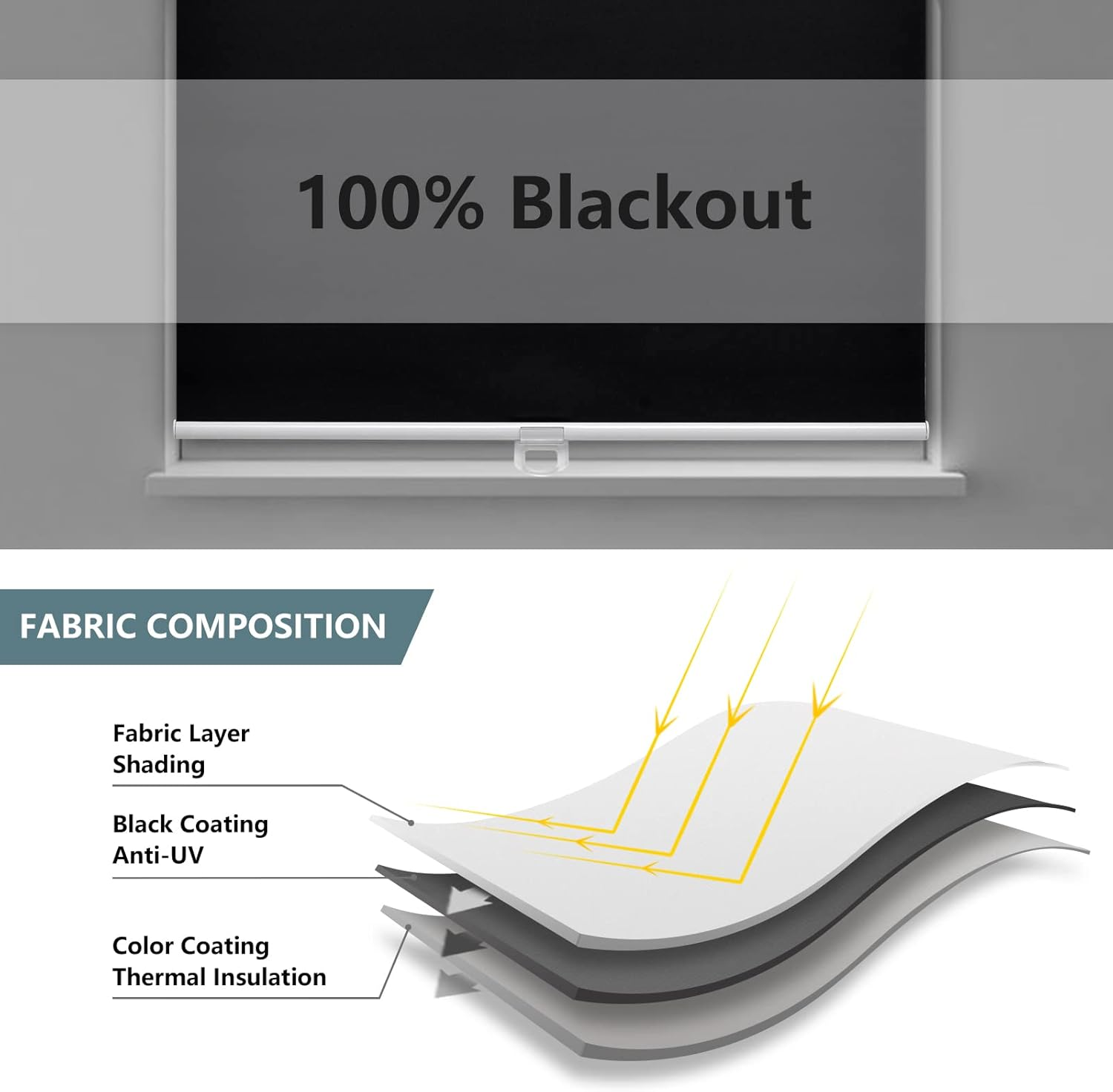 AOSKY Cordless Roller Shades Blackout Blinds for Windows Room Darkening Rolled up Shades with Spring System, UV Protection Window Shades Door Blinds for Home and Office (41" W X 72" H, Black) image number 4