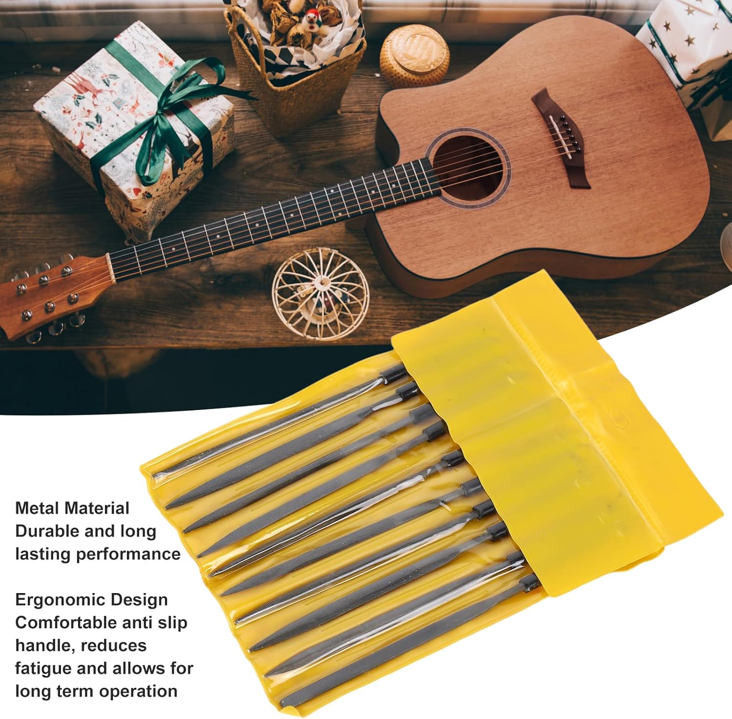 Guitar File Kit Metal Multi Purpose Set of 10 Fret Needle Luthier Musician Repair Tool Ideal for Guitar Parts image number 2