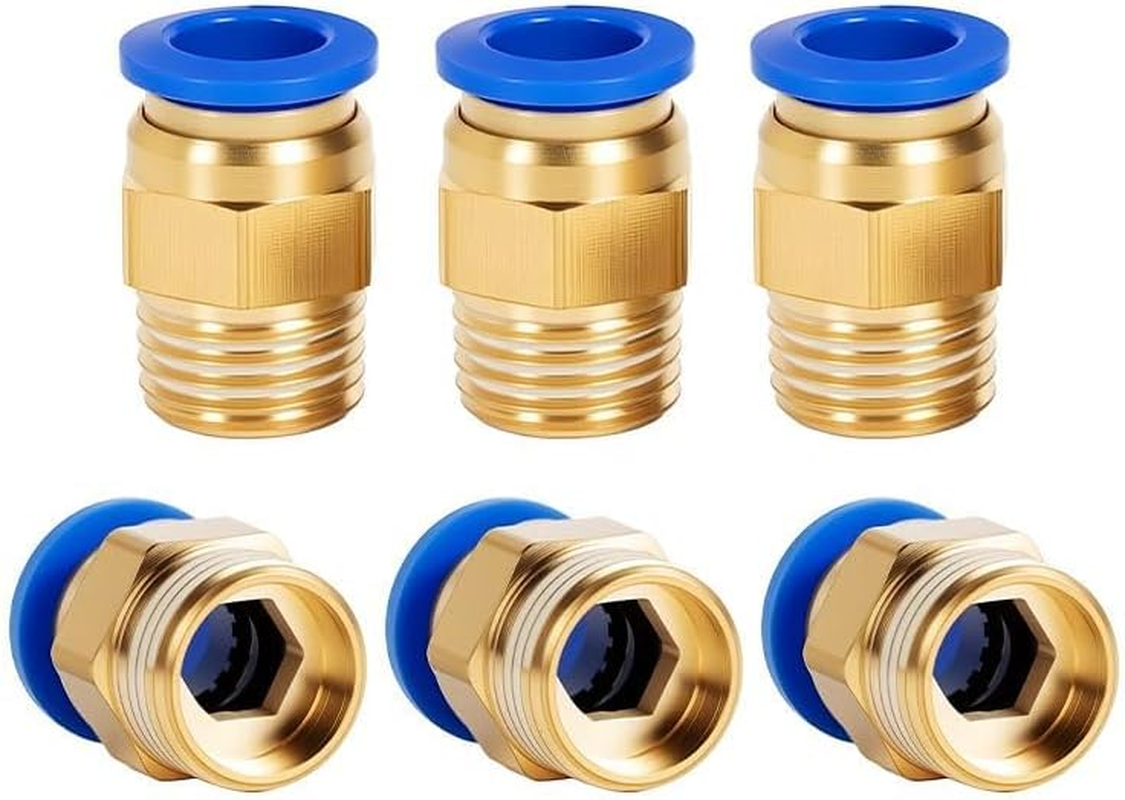 6Pcs 1/4G X 6Mm Push to Connect Fittings, Pneumatic Quick-Connect Adapters 1/4 Inch Thread Tube OD, Straight Push-Fit Air Fittings, Dual-Port Nylon Connectors (1/4" G Male X 6Mm Tube OD)