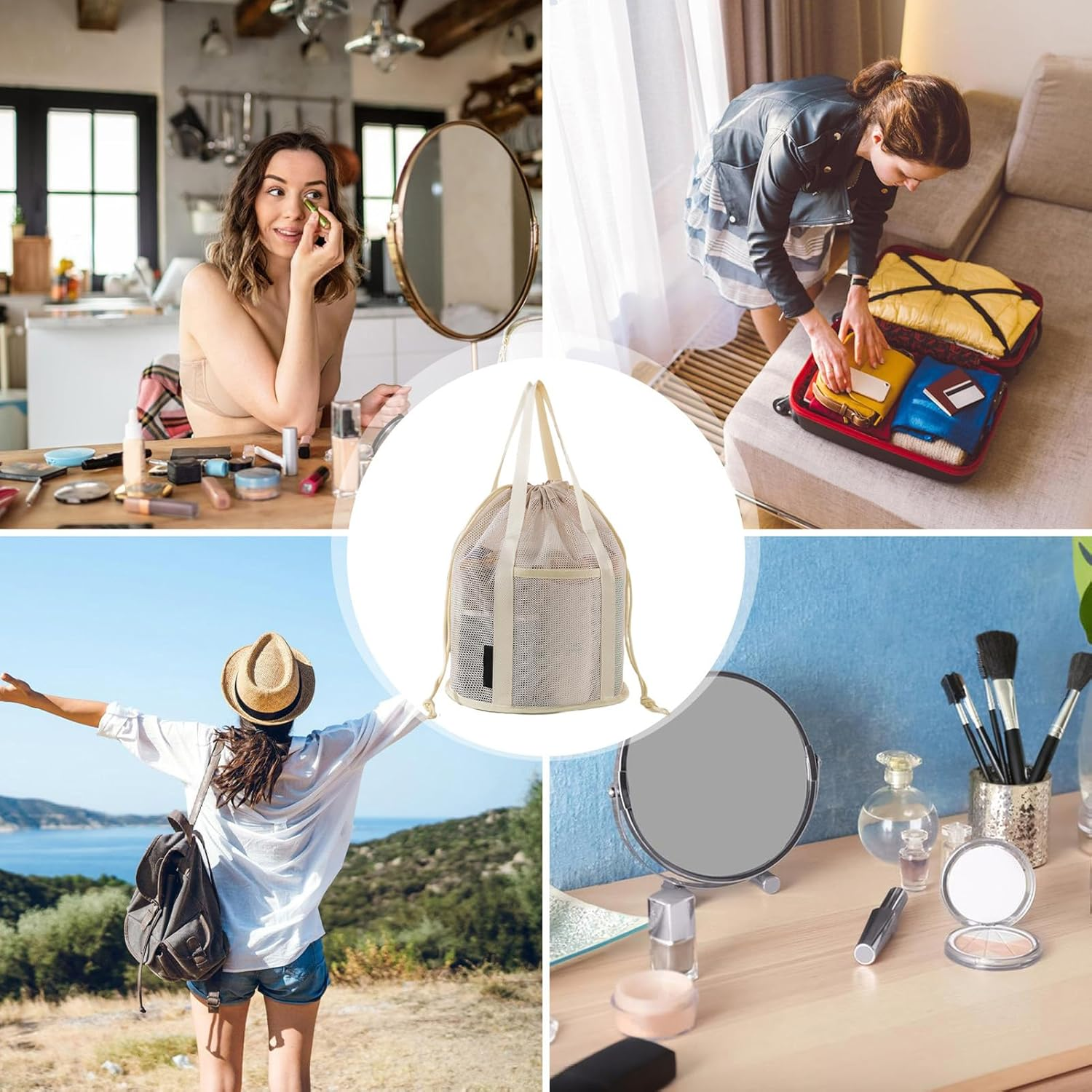 Mesh Shower Bags &ndash; Portable Mesh Design, Waterproof Pouch Organizer Quick-Dry Weave, Toiletry Carrier Breathable Storage Form, Bath Tote Multi-Compartment Layout | Dorm Travel Gym Swim image number 4